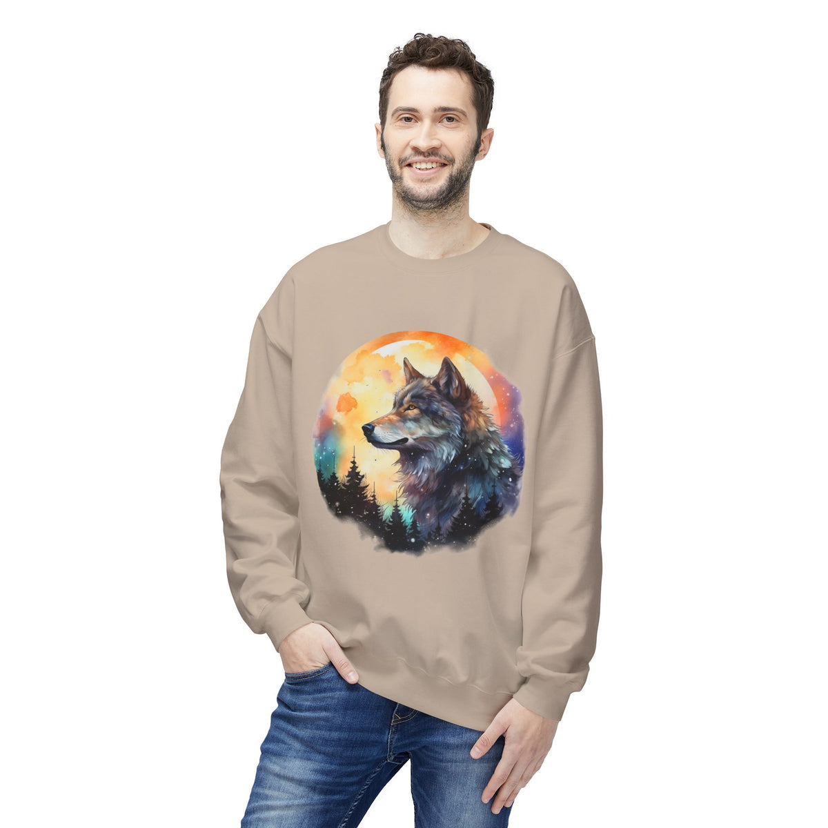 Wildlife Wolf Sunrise Crewneck Sweatshirt