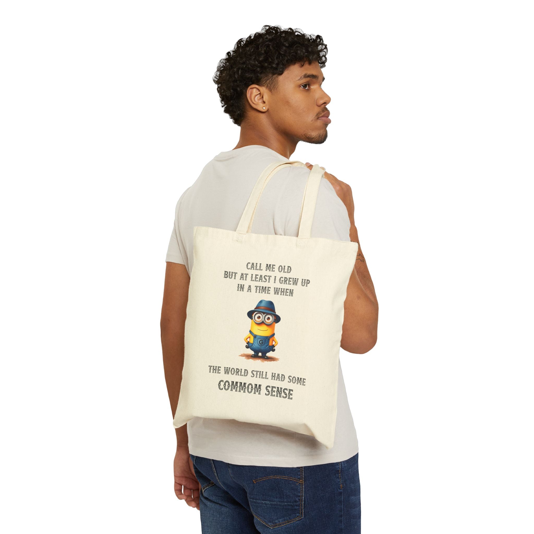 Minion with Quote Tote Bag | 'Call Me Old... Common Sense' Cotton Canvas Tote