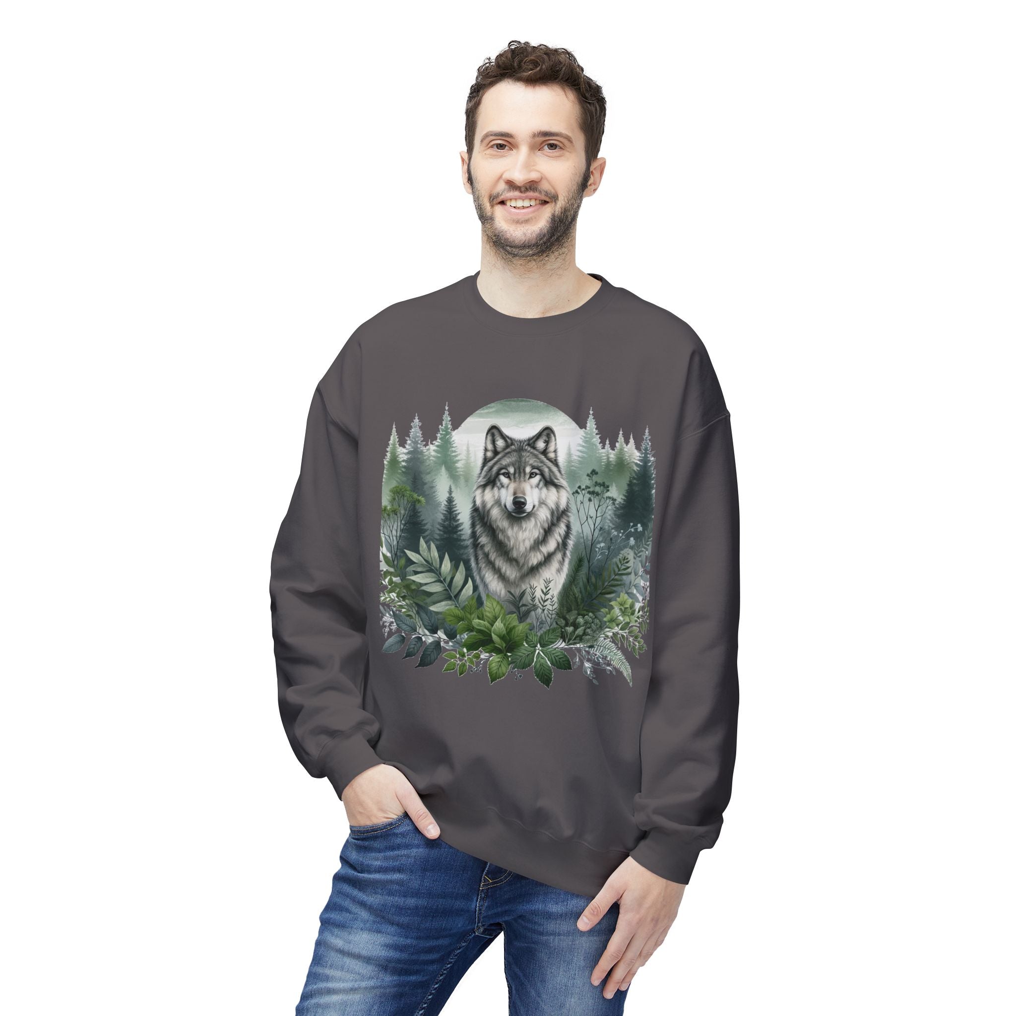 Wildlife Wolf Crewneck Sweatshirt — Custom Wolf Graphic