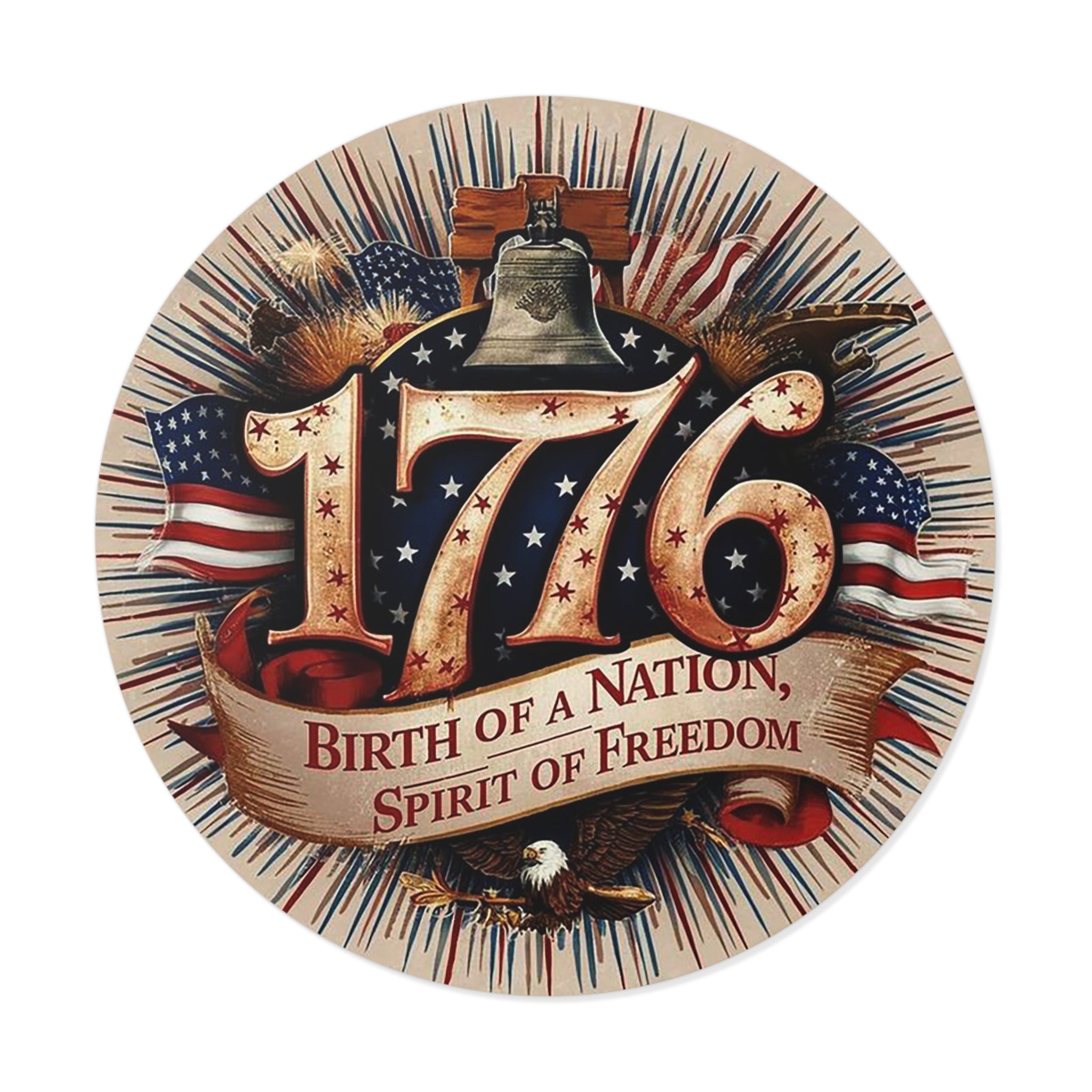 1776 Liberty Bell Patriotic Round Vinyl Sticker | Birth of a Nation Spirit of Freedom