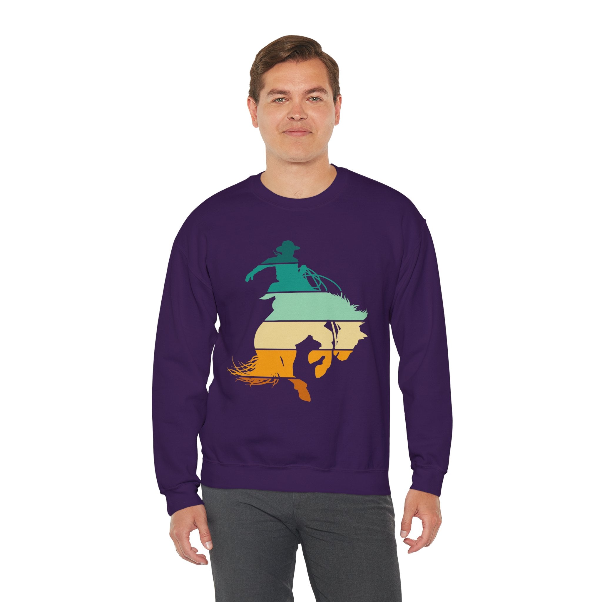 Rodeo Bucking Horse Crewneck Sweatshirt — Western Cowboy Rodeo Graphic