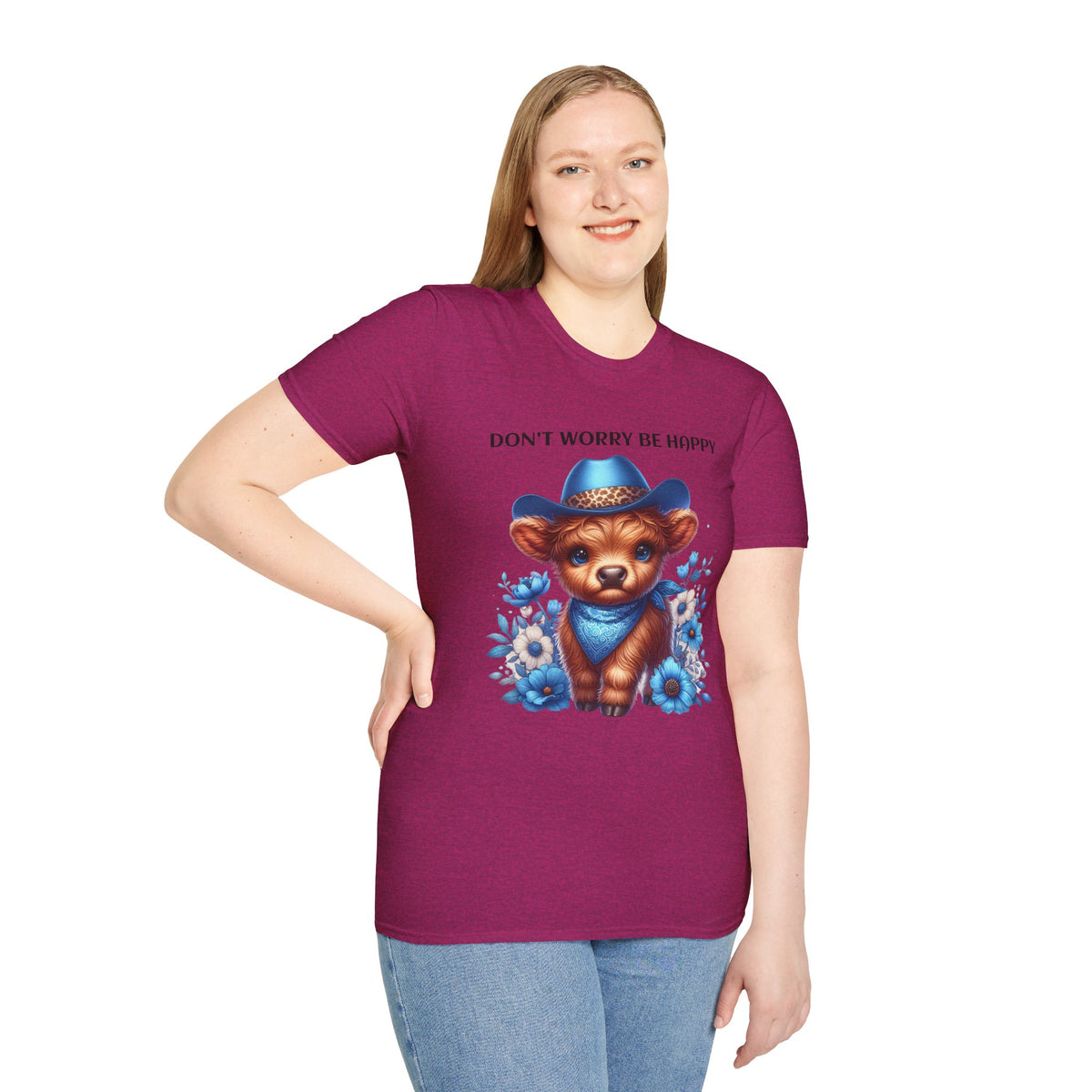 Baby Highland Cow Don't Worry Be Happy Unisex Soft style T-Shirt