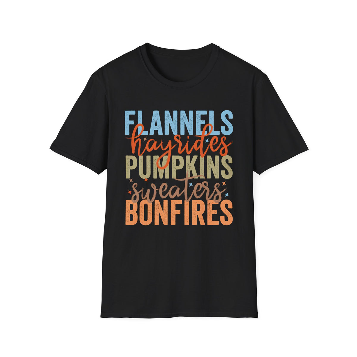 Fall Vibes T‑Shirt — “Flannels Hayrides Pumpkins” Autumn Graphic Tee