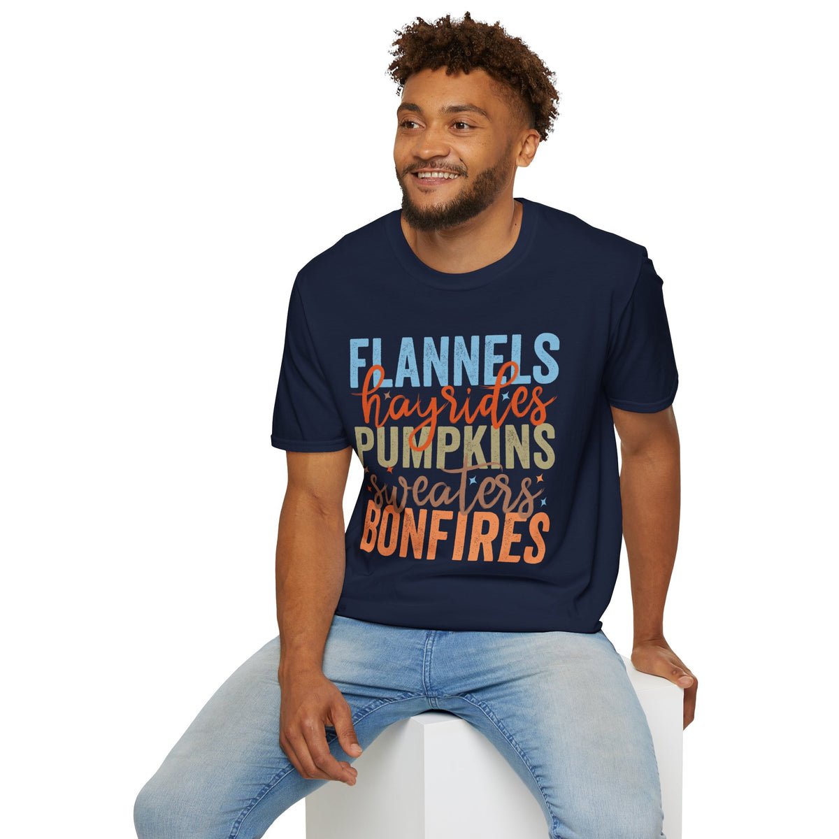 Fall Vibes T‑Shirt — “Flannels Hayrides Pumpkins” Autumn Graphic Tee