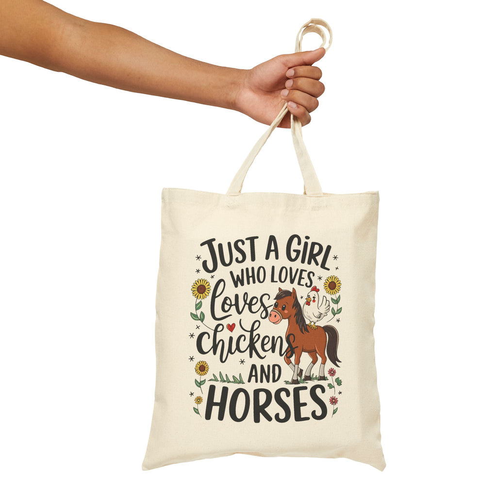 Just a Girl who Loves Chickens and Horses - Cotton Canvas Tote Bag