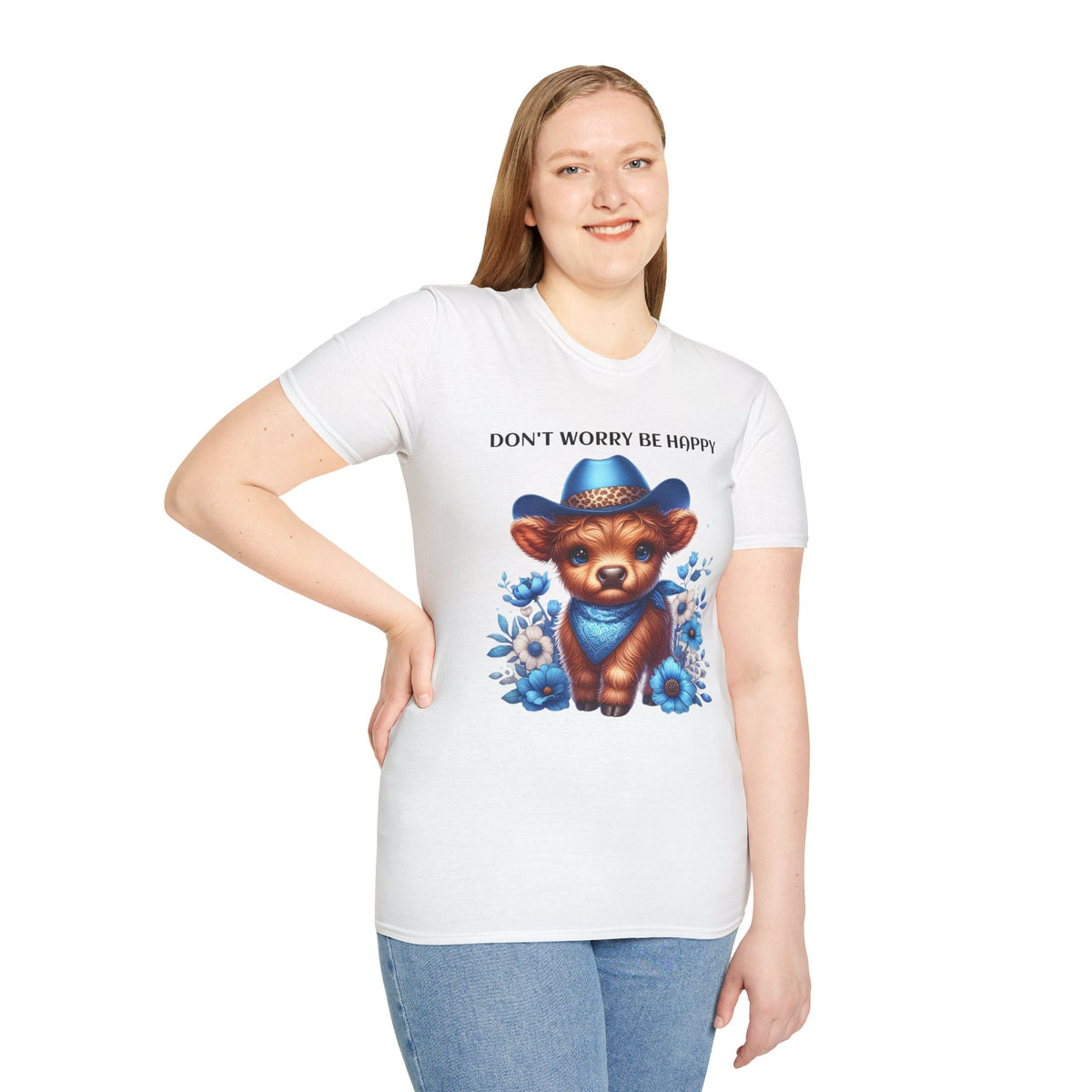 Baby Highland Cow Don't Worry Be Happy Unisex Soft style T-Shirt