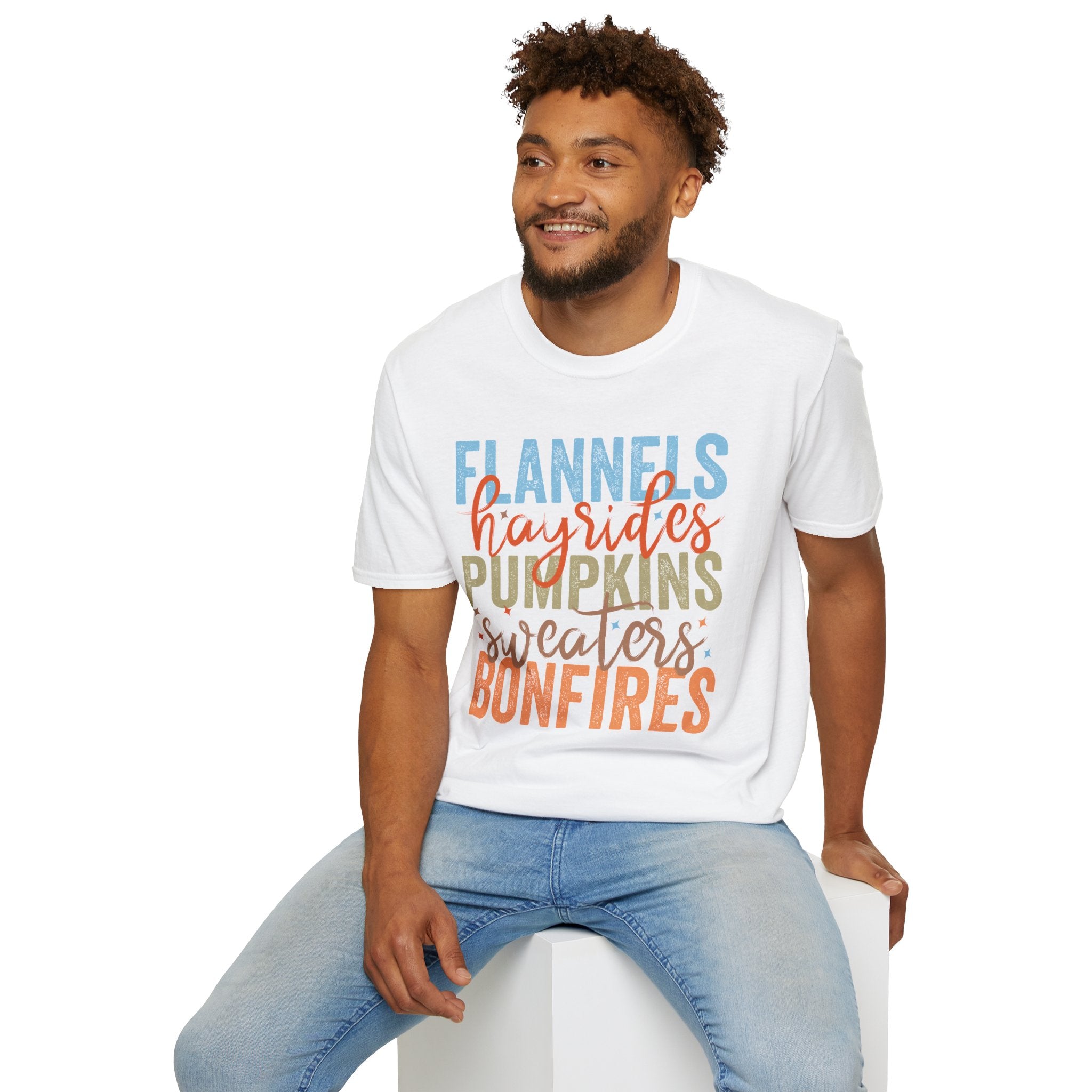 Fall Vibes T‑Shirt — “Flannels Hayrides Pumpkins” Autumn Graphic Tee