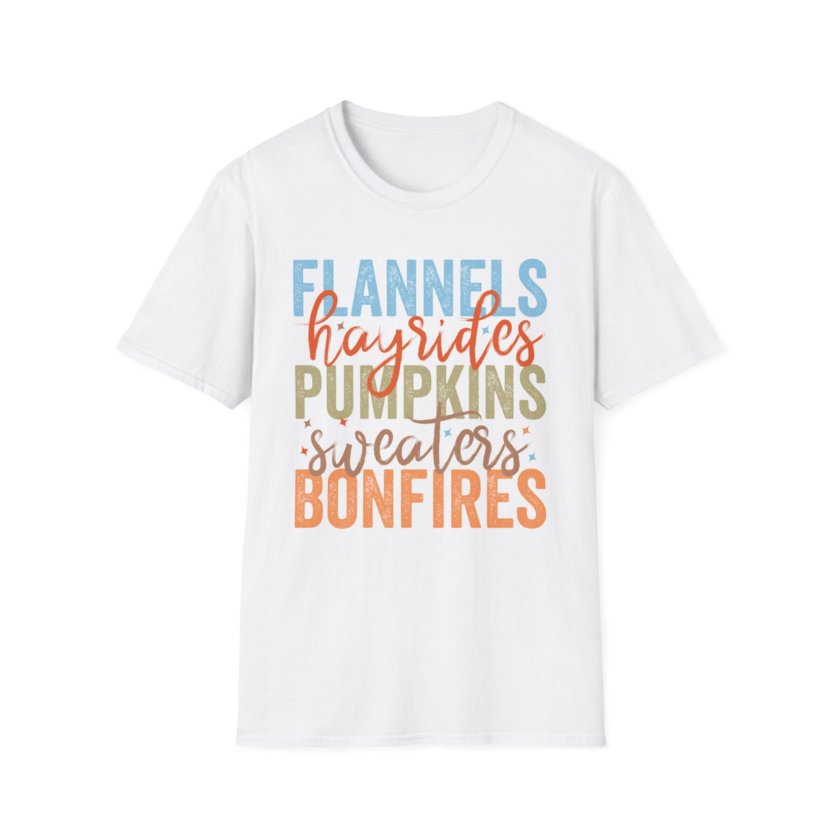 Fall Vibes T‑Shirt — “Flannels Hayrides Pumpkins” Autumn Graphic Tee
