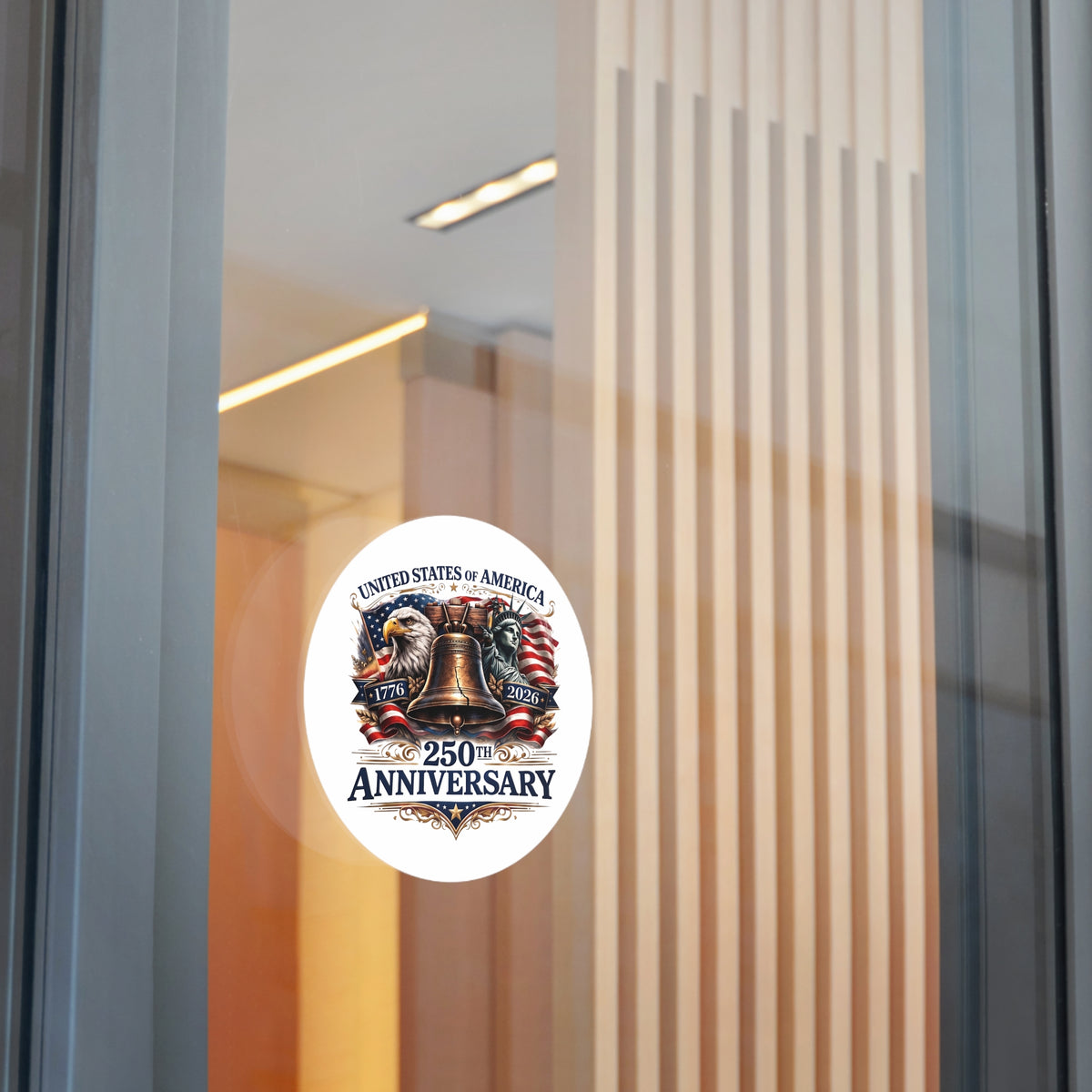 250th Anniversary Liberty Bell Round Vinyl Sticker | USA Patriotic Eagles Flag 1776-2026