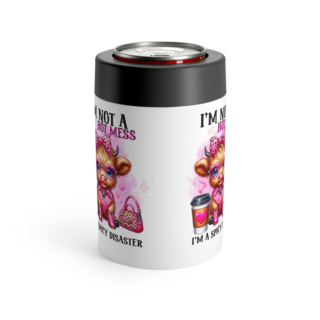Funny 'I'm Not a Hot Mess, I'm a Spicy Disaster' Highland Cow 12oz Can Holder