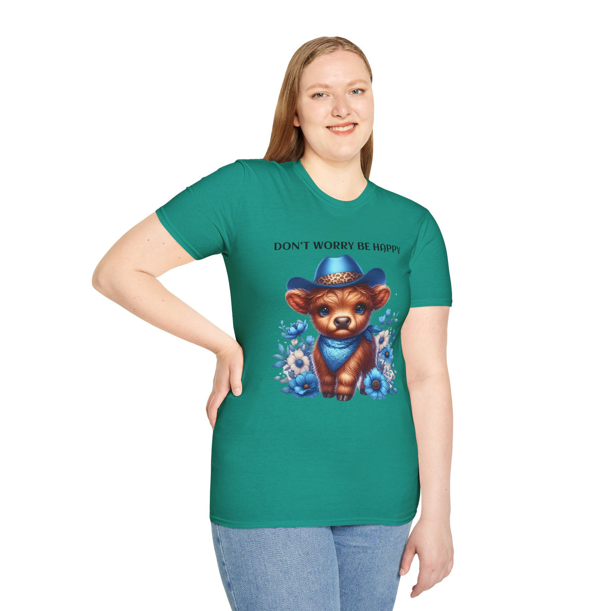 Baby Highland Cow Don't Worry Be Happy Unisex Soft style T-Shirt