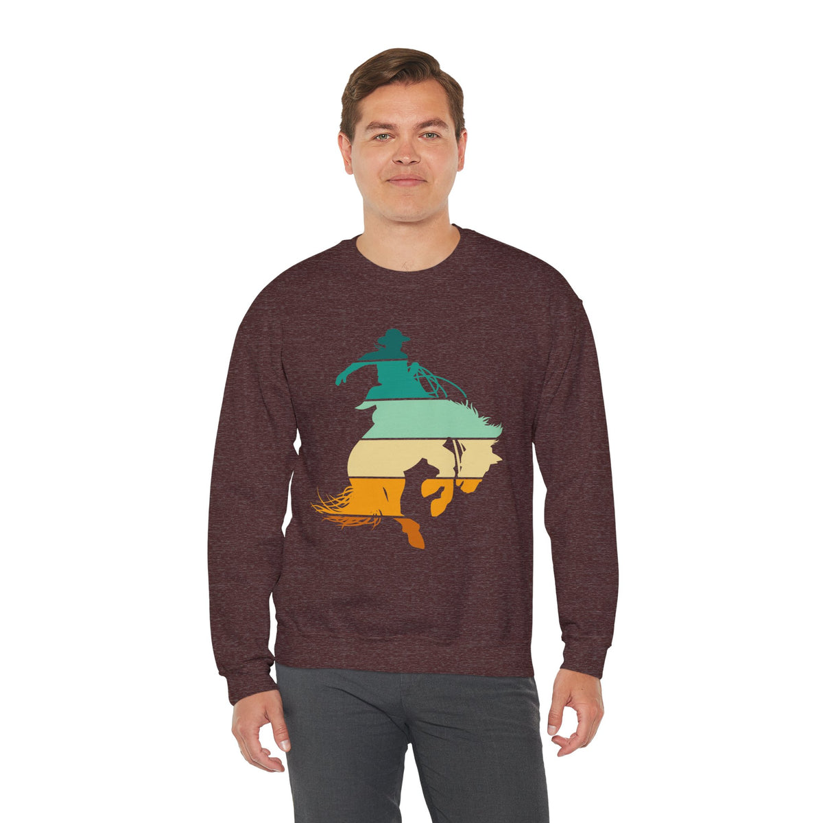 Rodeo Bucking Horse Crewneck Sweatshirt — Western Cowboy Rodeo Graphic