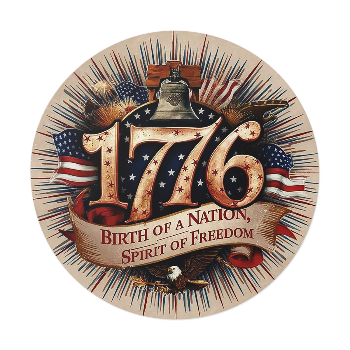 1776 Liberty Bell Patriotic Round Vinyl Sticker | Birth of a Nation Spirit of Freedom