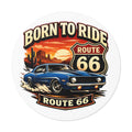 Born to Ride Route 66 Round Vinyl Sticker | Classic Muscle Car Decal