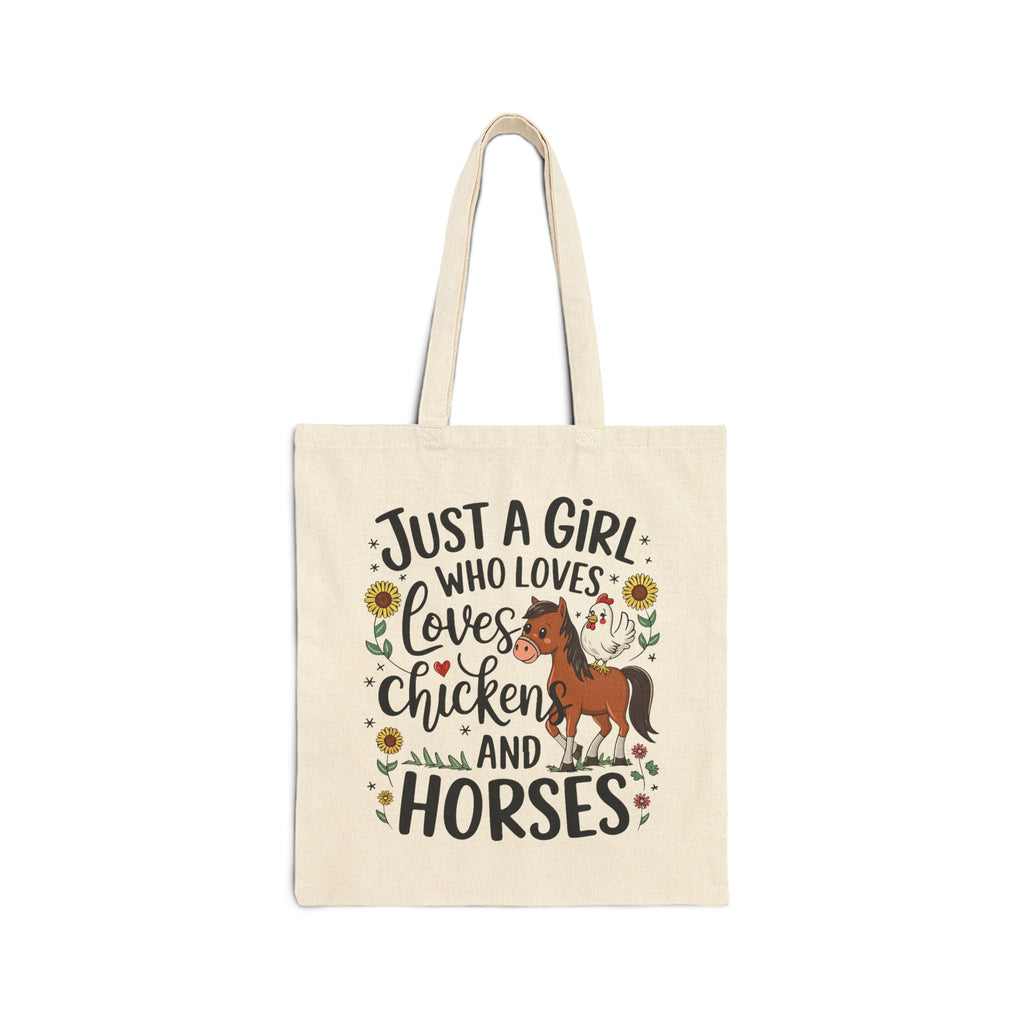 Just a Girl who Loves Chickens and Horses - Cotton Canvas Tote Bag