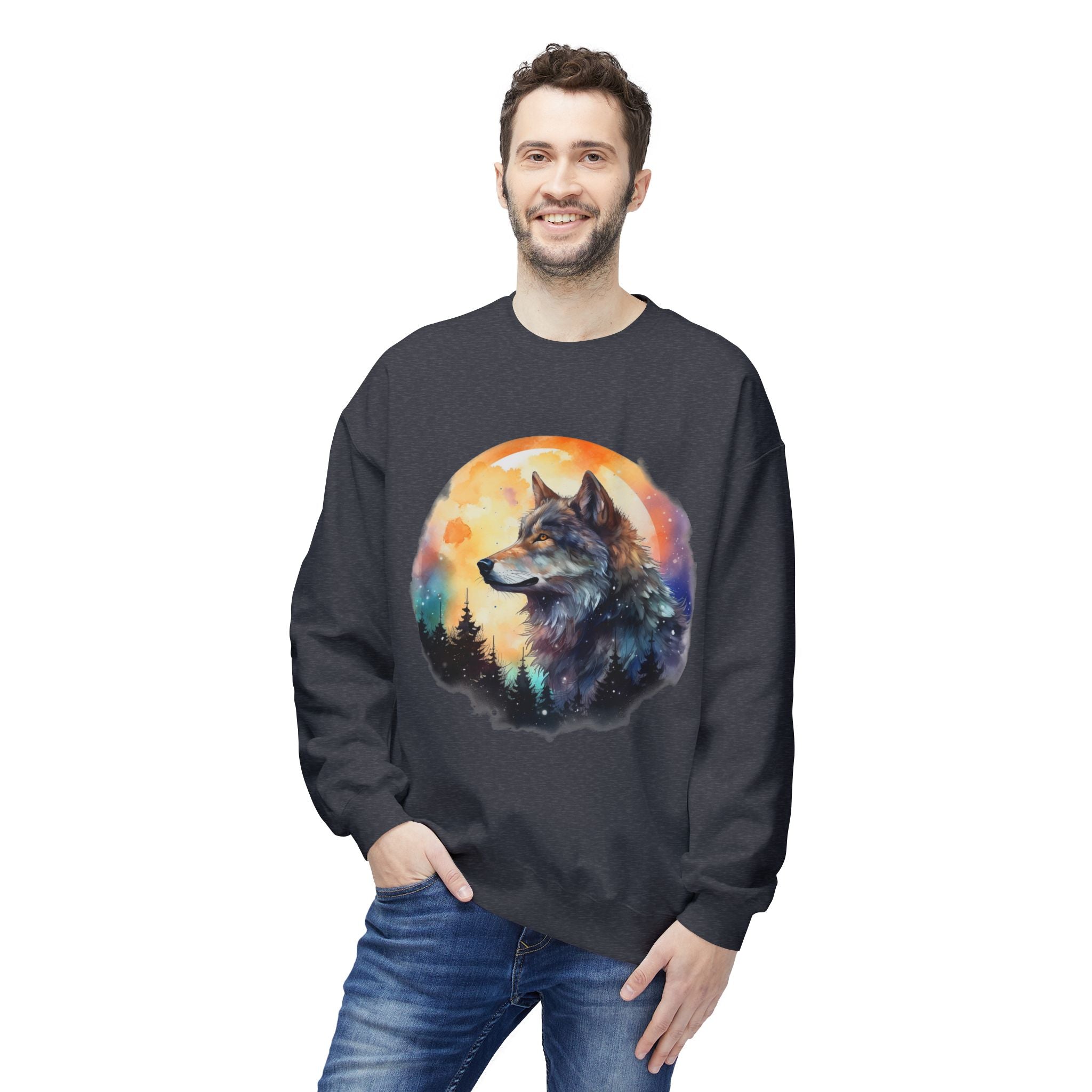 Wildlife Wolf Sunrise Crewneck Sweatshirt