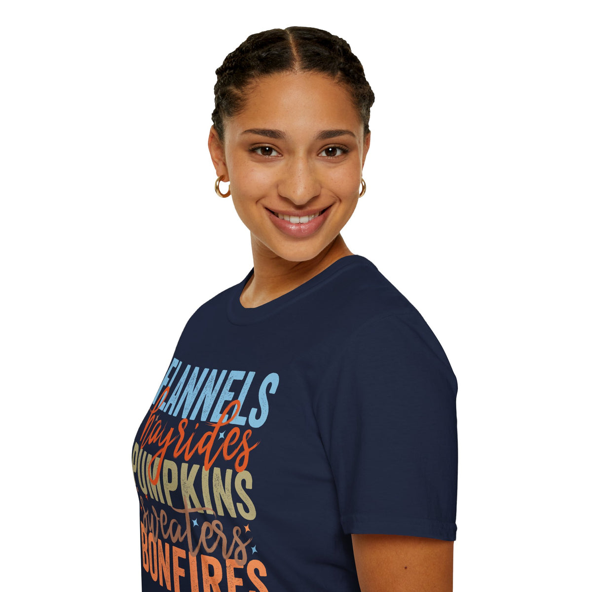 Fall Vibes T‑Shirt — “Flannels Hayrides Pumpkins” Autumn Graphic Tee
