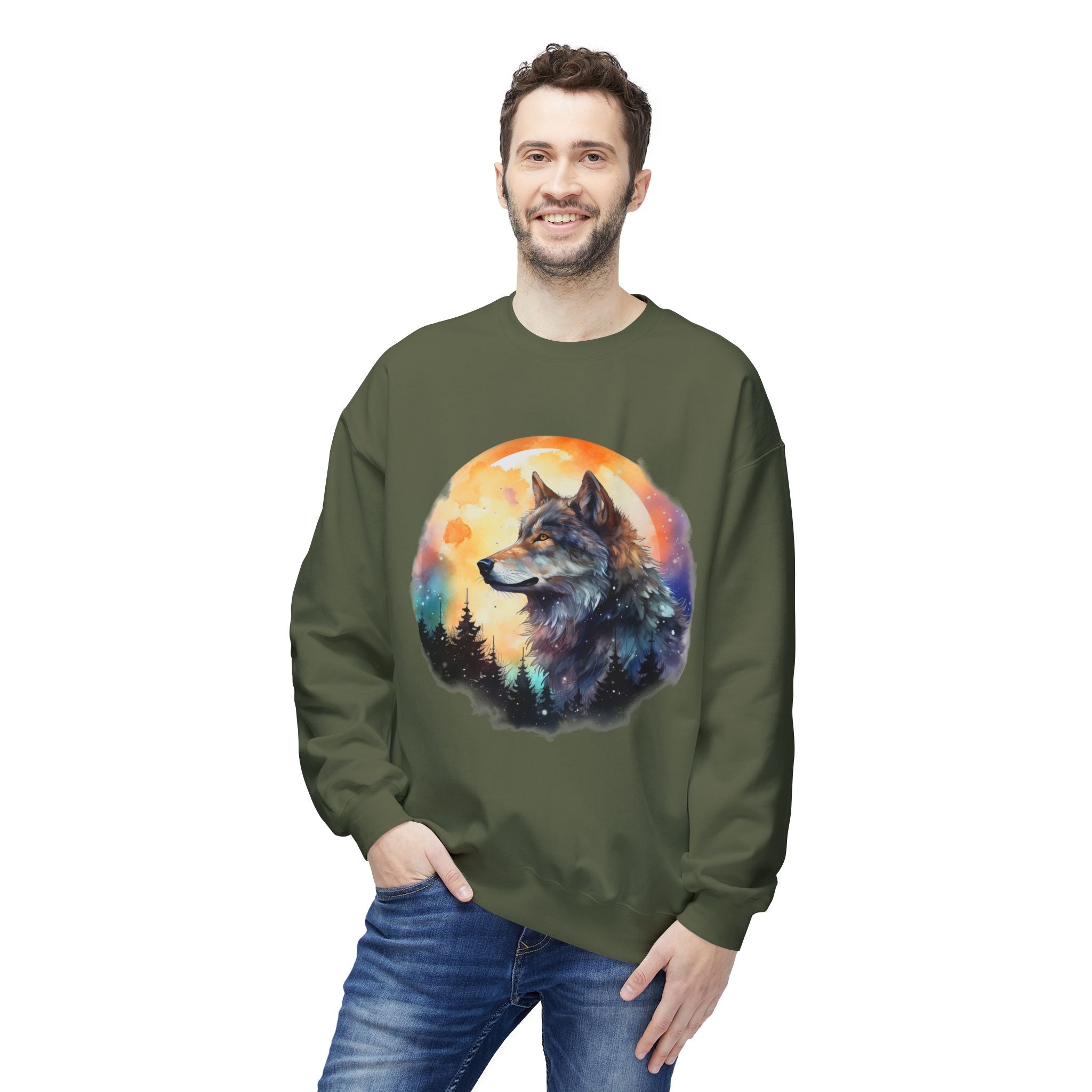 Wildlife Wolf Sunrise Crewneck Sweatshirt