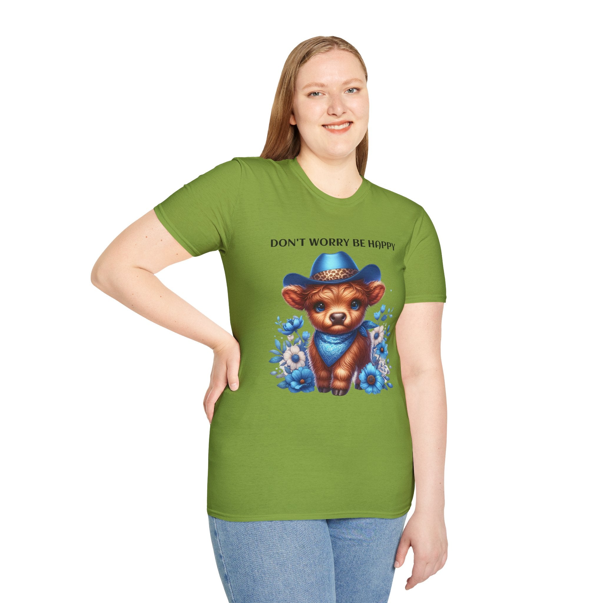 Baby Highland Cow Don't Worry Be Happy Unisex Soft style T-Shirt