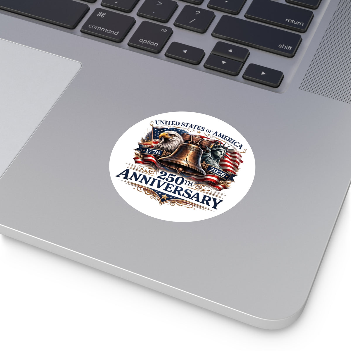 250th Anniversary Liberty Bell Round Vinyl Sticker | USA Patriotic Eagles Flag 1776-2026