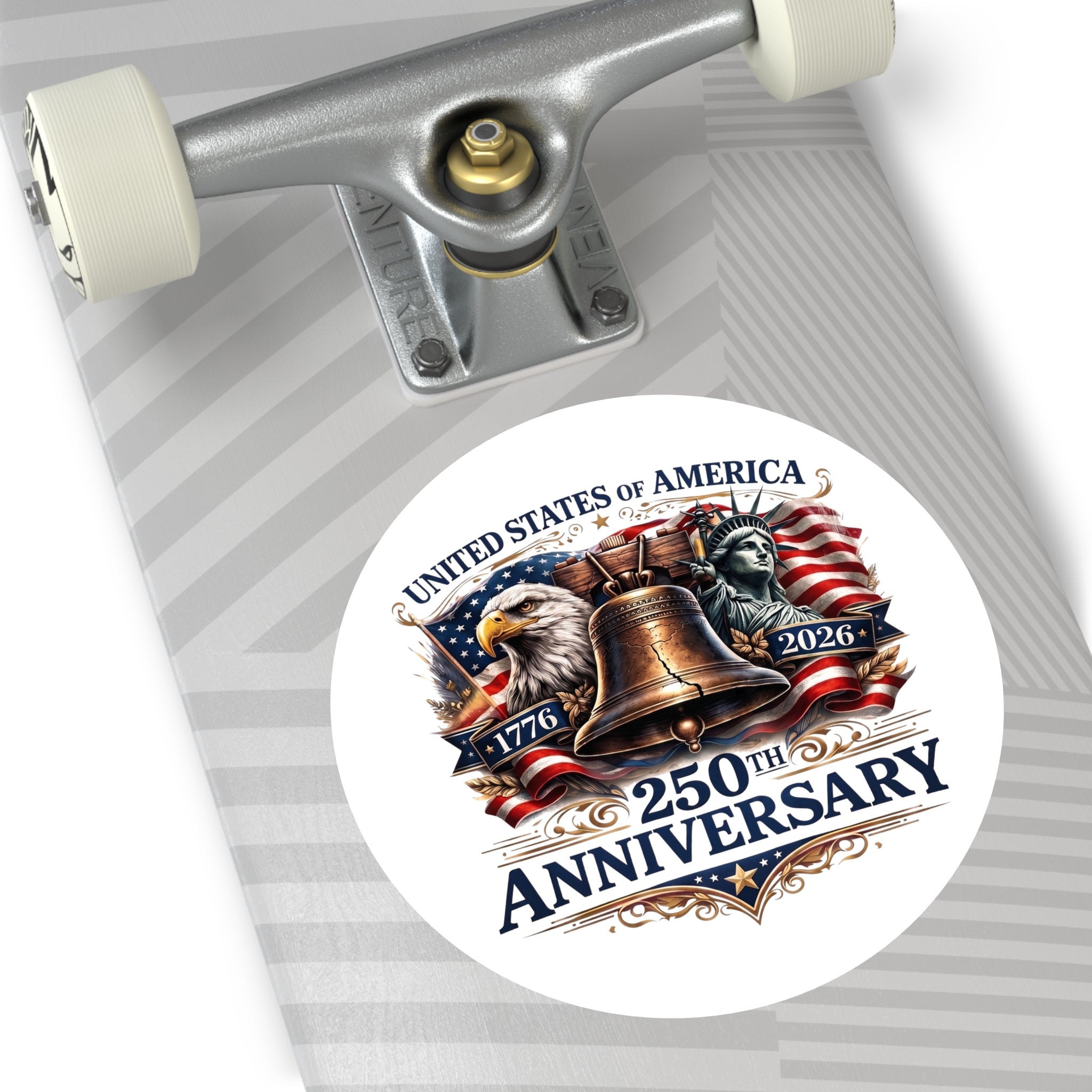 250th Anniversary Liberty Bell Round Vinyl Sticker | USA Patriotic Eagles Flag 1776-2026