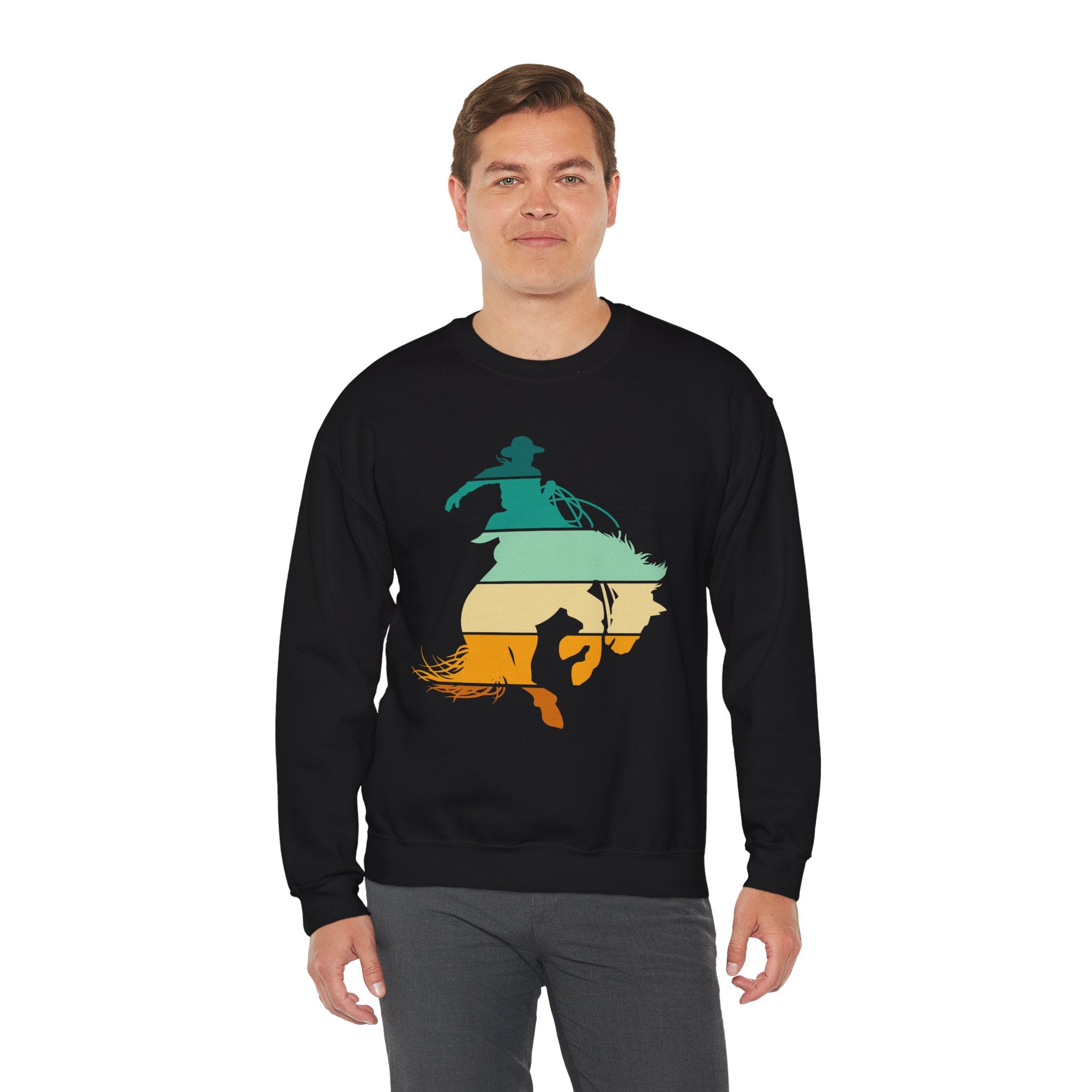 Rodeo Bucking Horse Crewneck Sweatshirt — Western Cowboy Rodeo Graphic