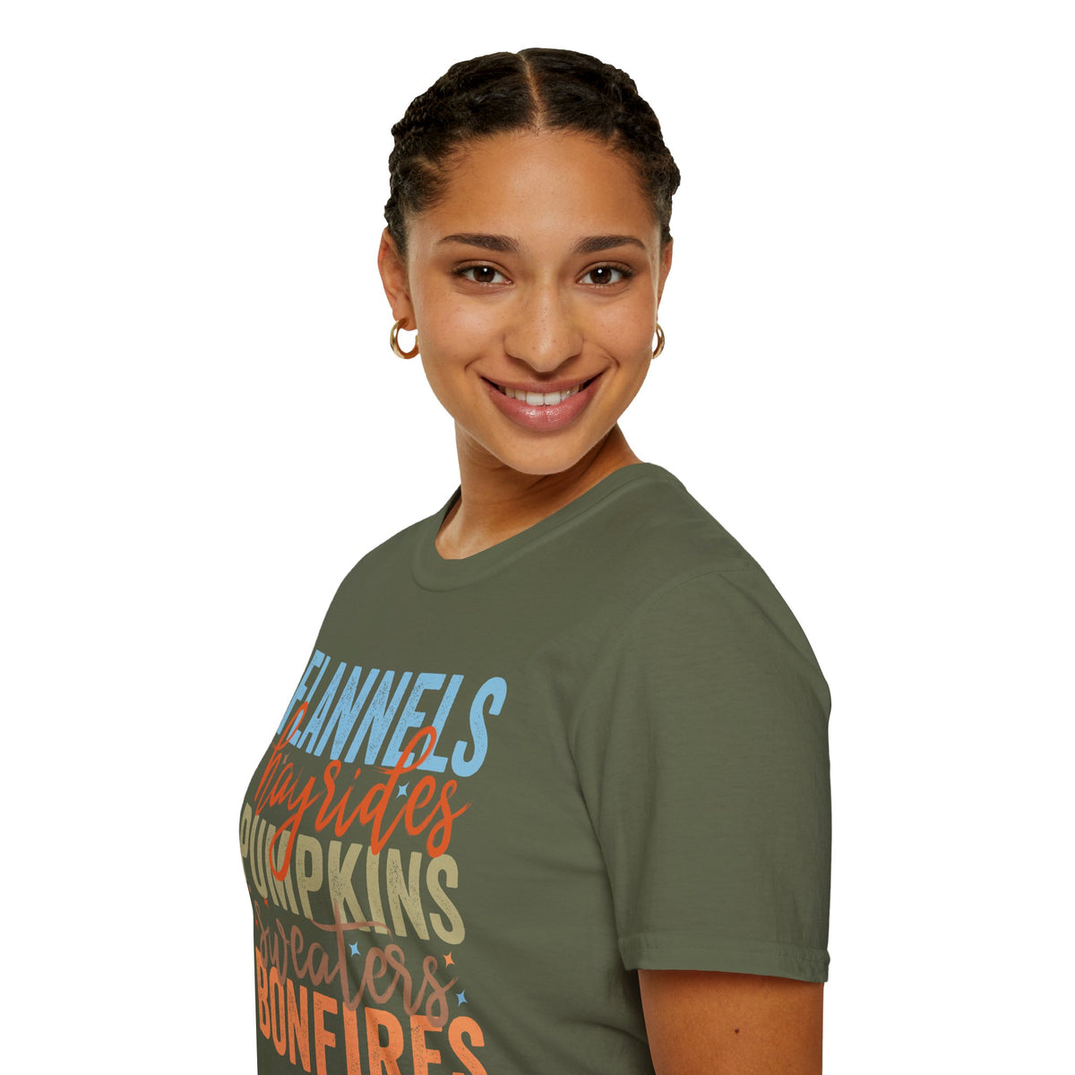 Fall Vibes T‑Shirt — “Flannels Hayrides Pumpkins” Autumn Graphic Tee