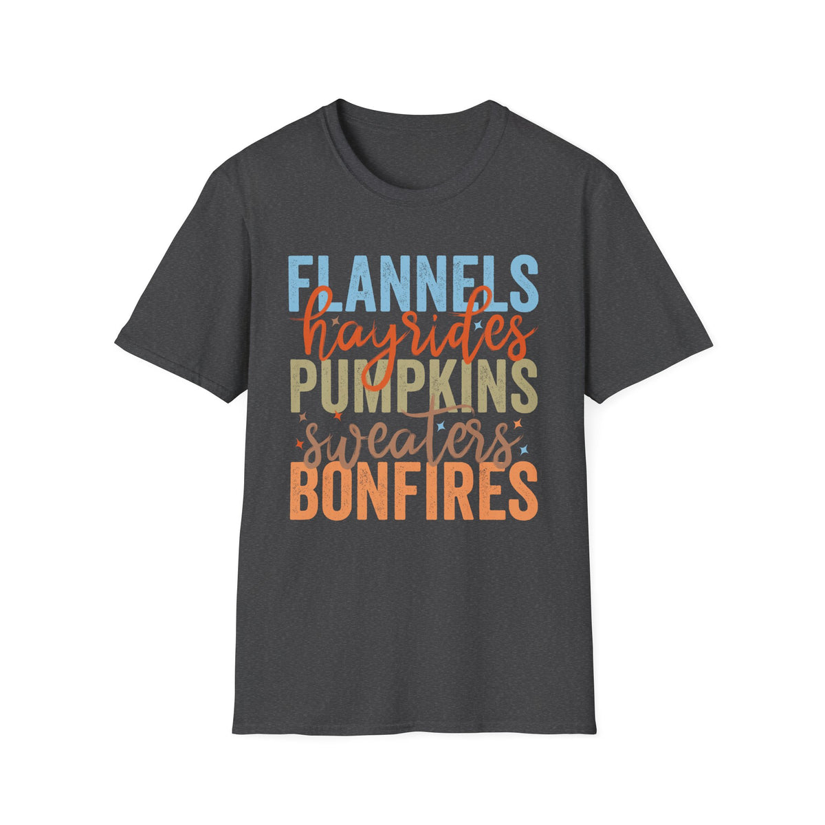 Fall Vibes T‑Shirt — “Flannels Hayrides Pumpkins” Autumn Graphic Tee