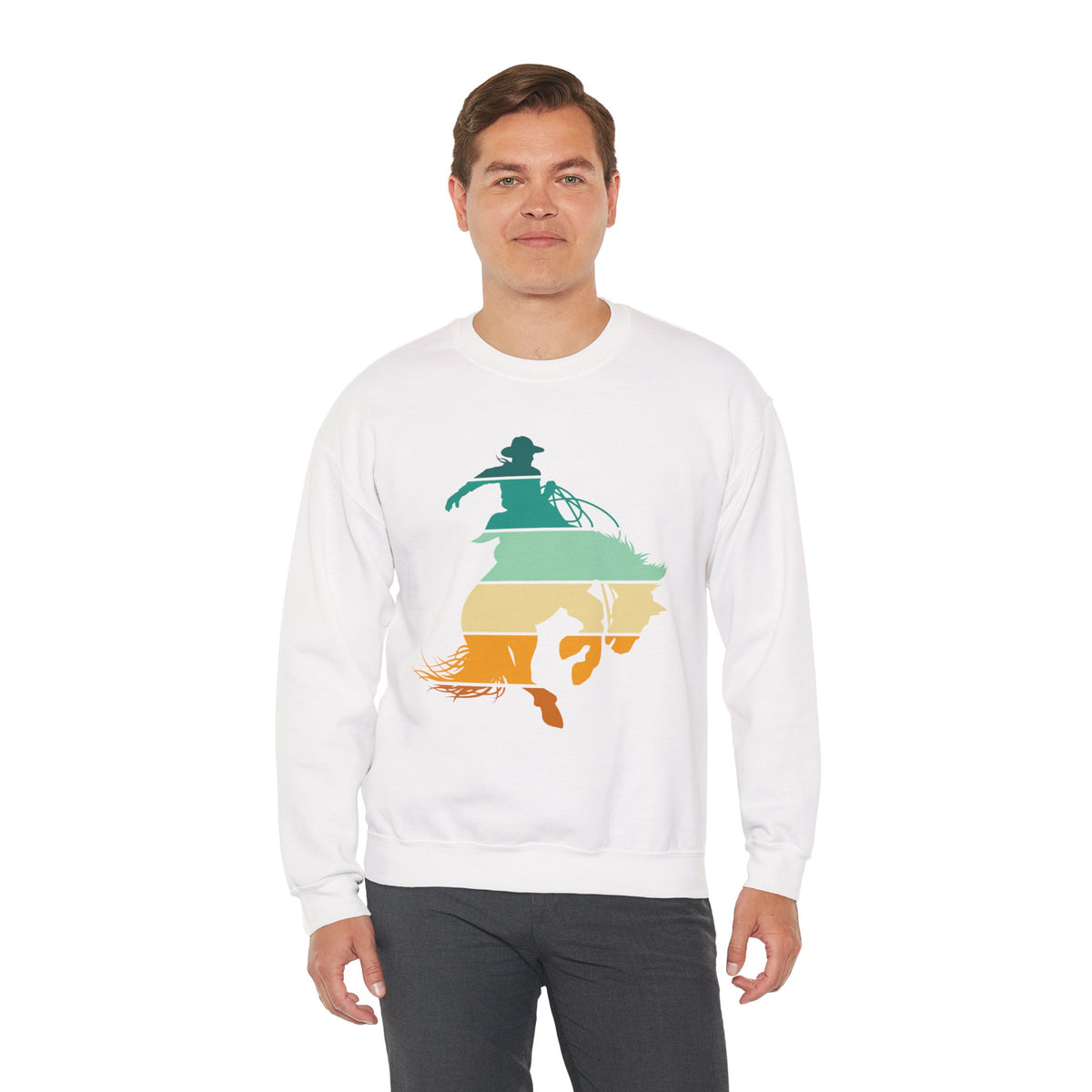 Rodeo Bucking Horse Crewneck Sweatshirt — Western Cowboy Rodeo Graphic