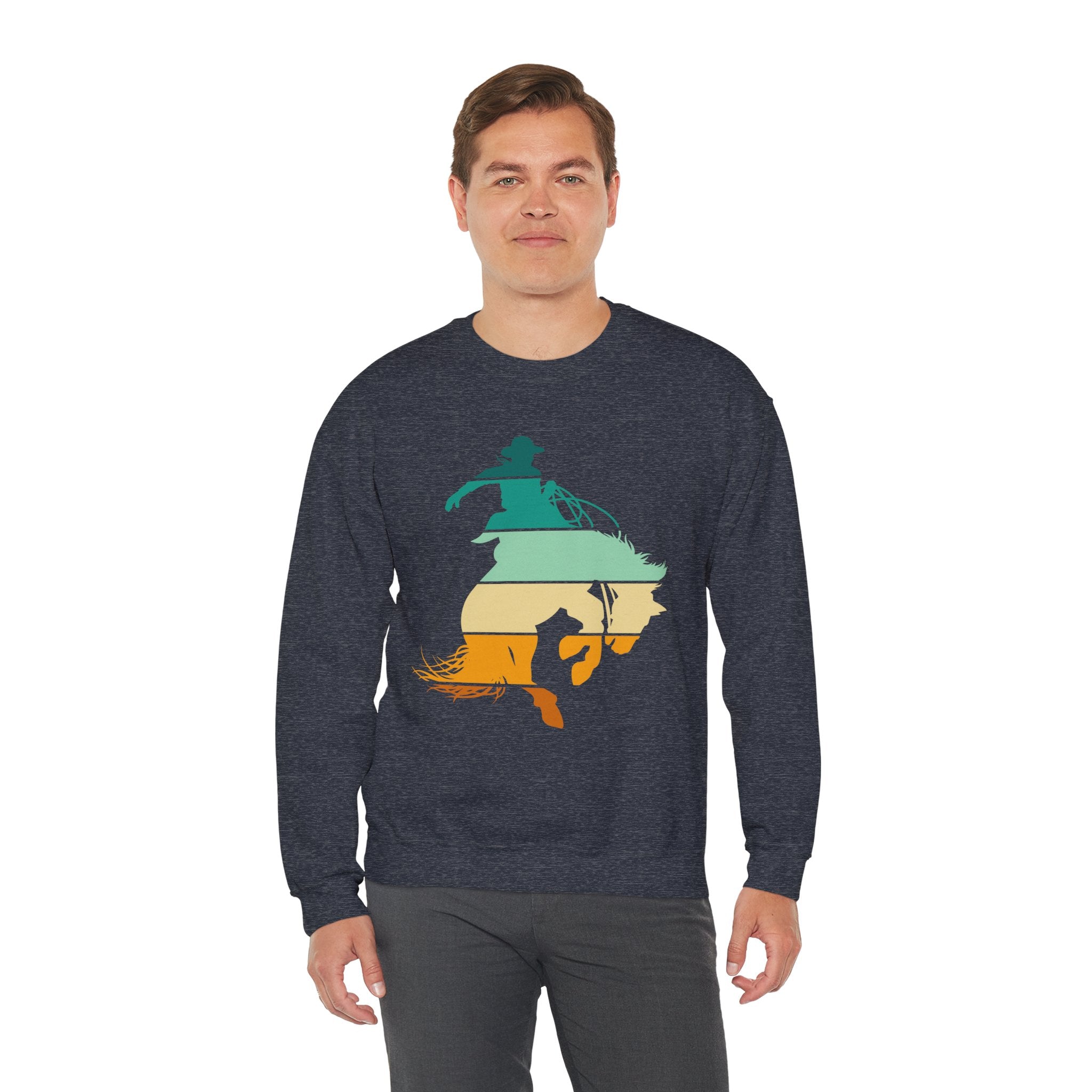 Rodeo Bucking Horse Crewneck Sweatshirt — Western Cowboy Rodeo Graphic