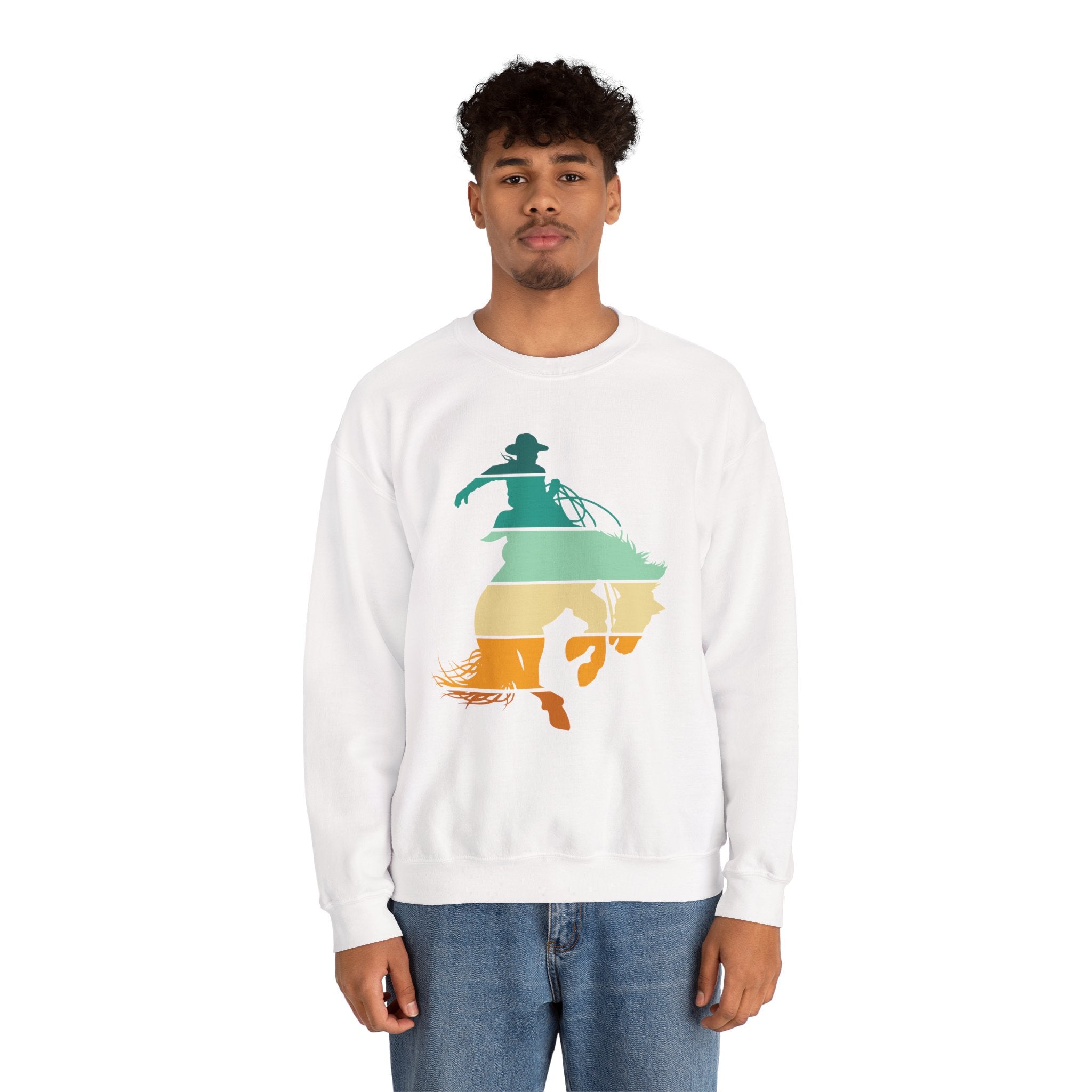 Rodeo Bucking Horse Crewneck Sweatshirt — Western Cowboy Rodeo Graphic