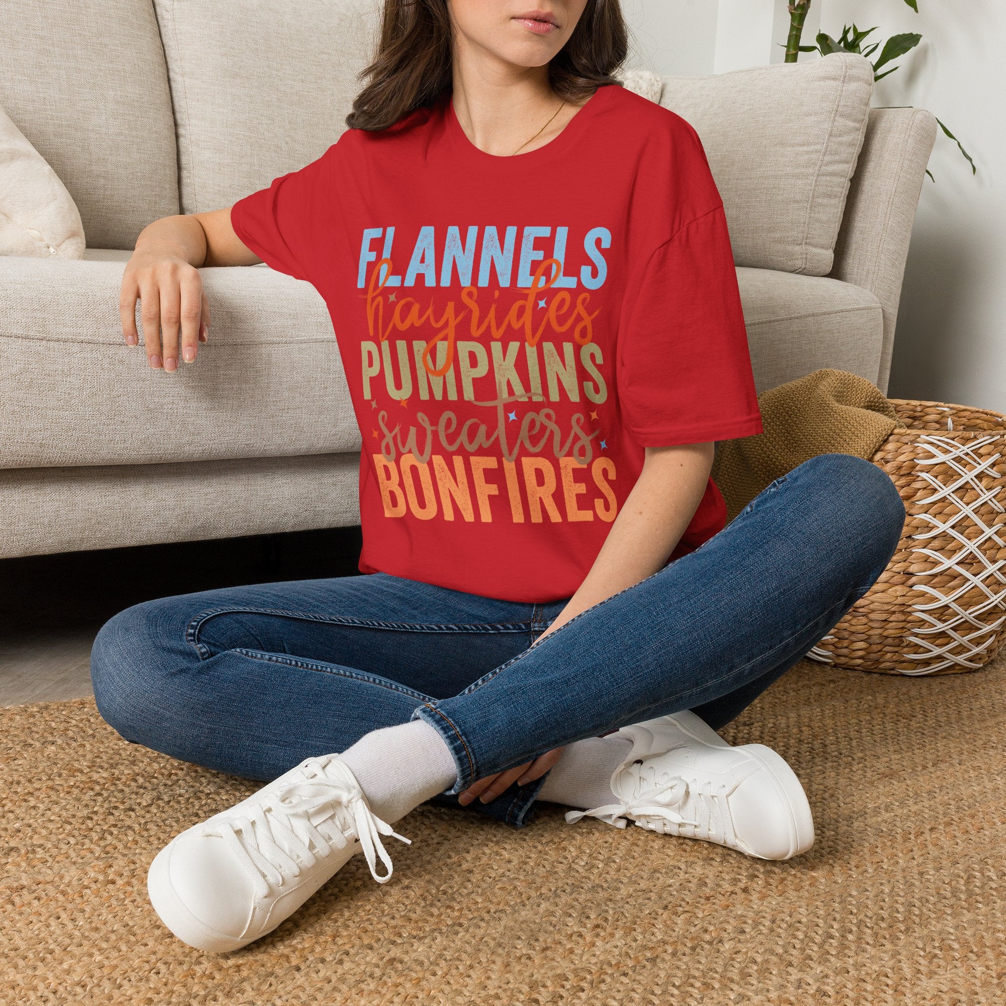 Fall Vibes T‑Shirt — “Flannels Hayrides Pumpkins” Autumn Graphic Tee