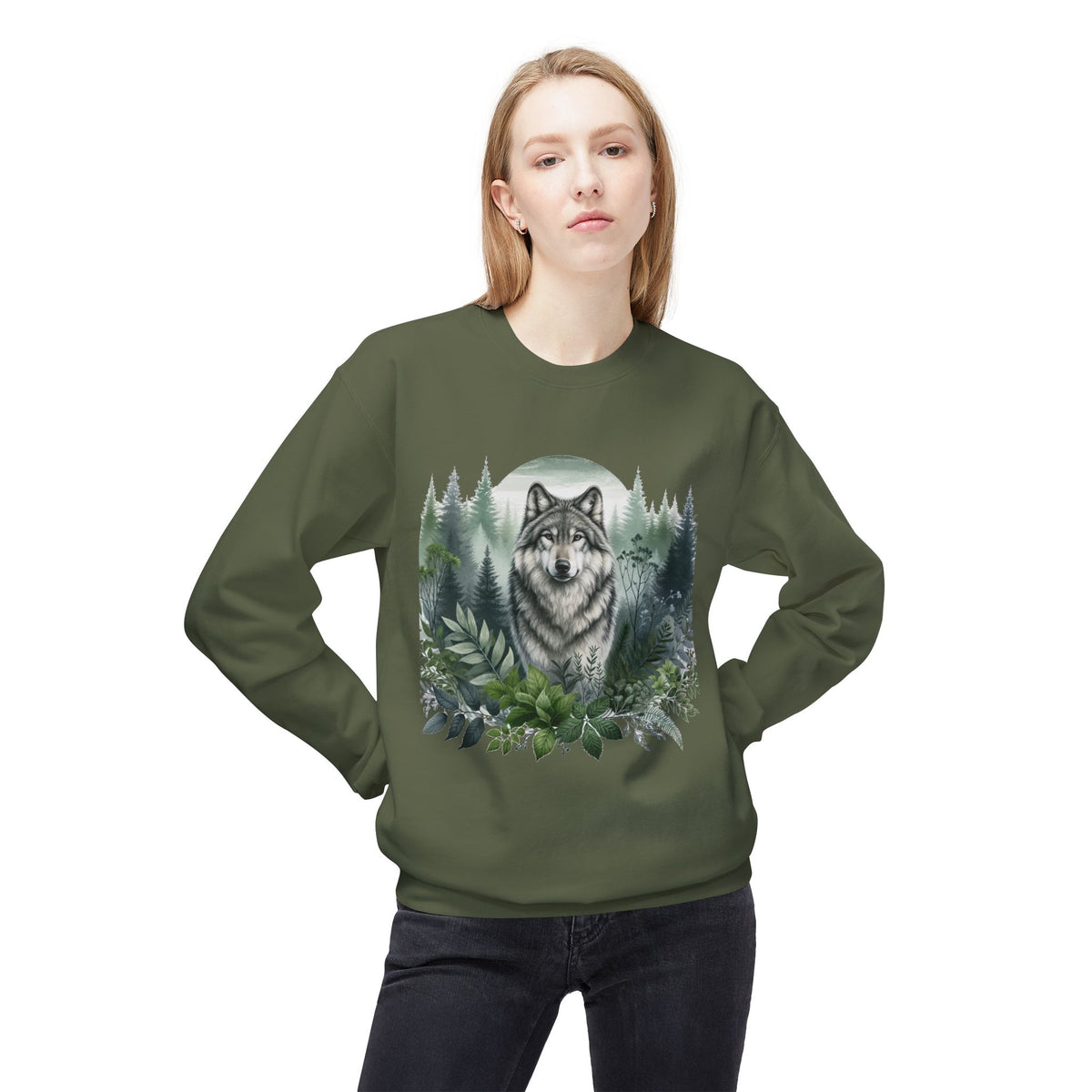 Wildlife Wolf Crewneck Sweatshirt — Custom Wolf Graphic