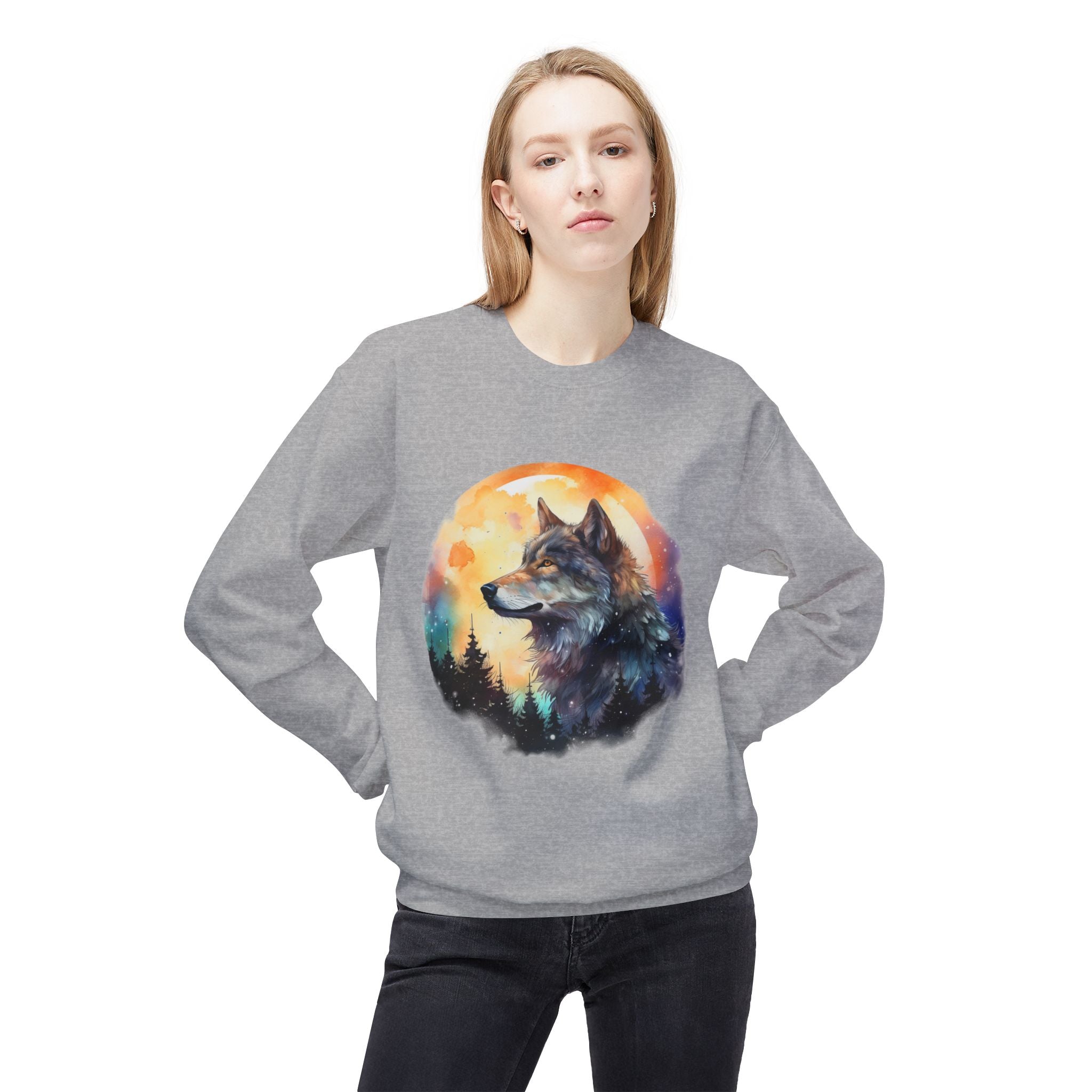 Wildlife Wolf Sunrise Crewneck Sweatshirt