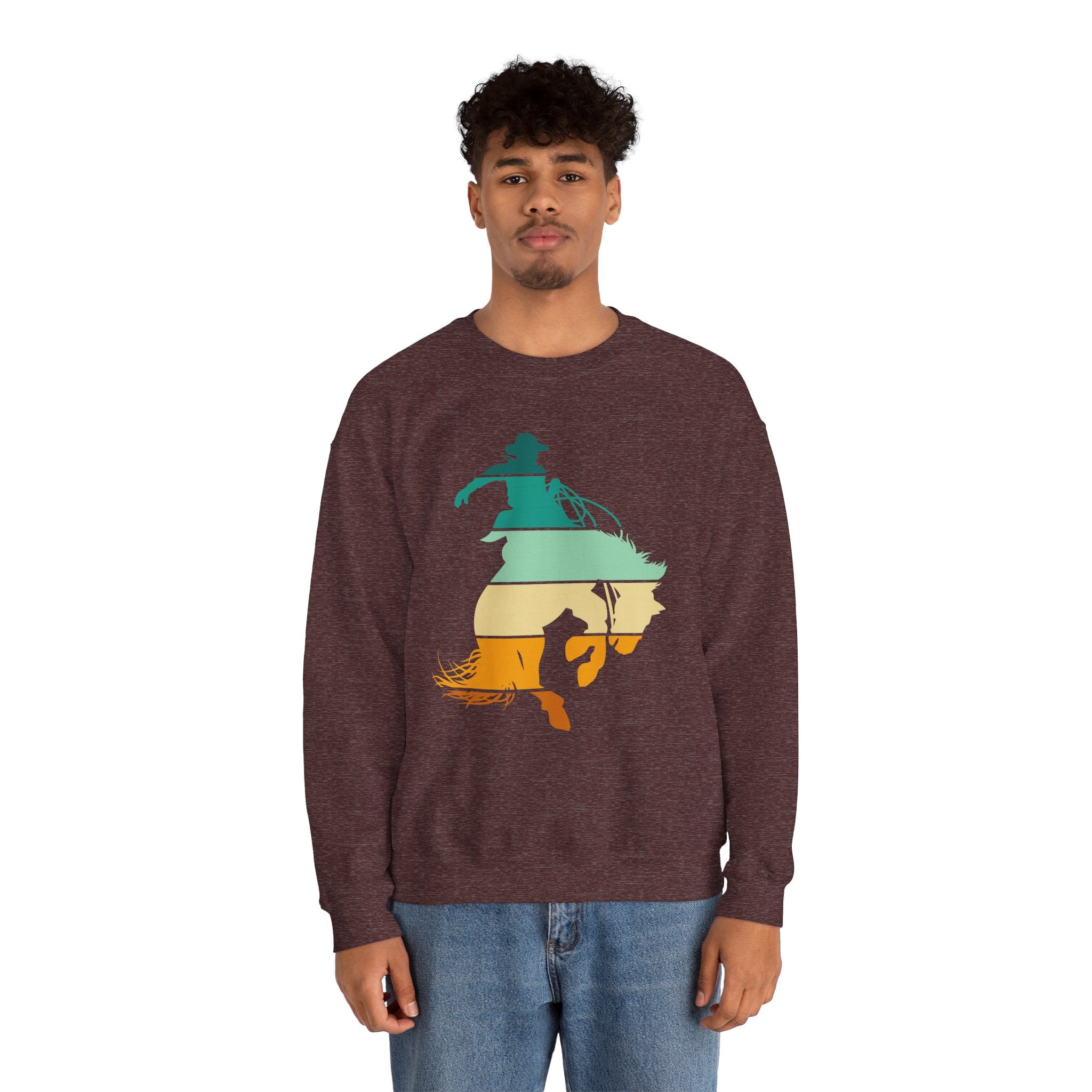 Rodeo Bucking Horse Crewneck Sweatshirt — Western Cowboy Rodeo Graphic