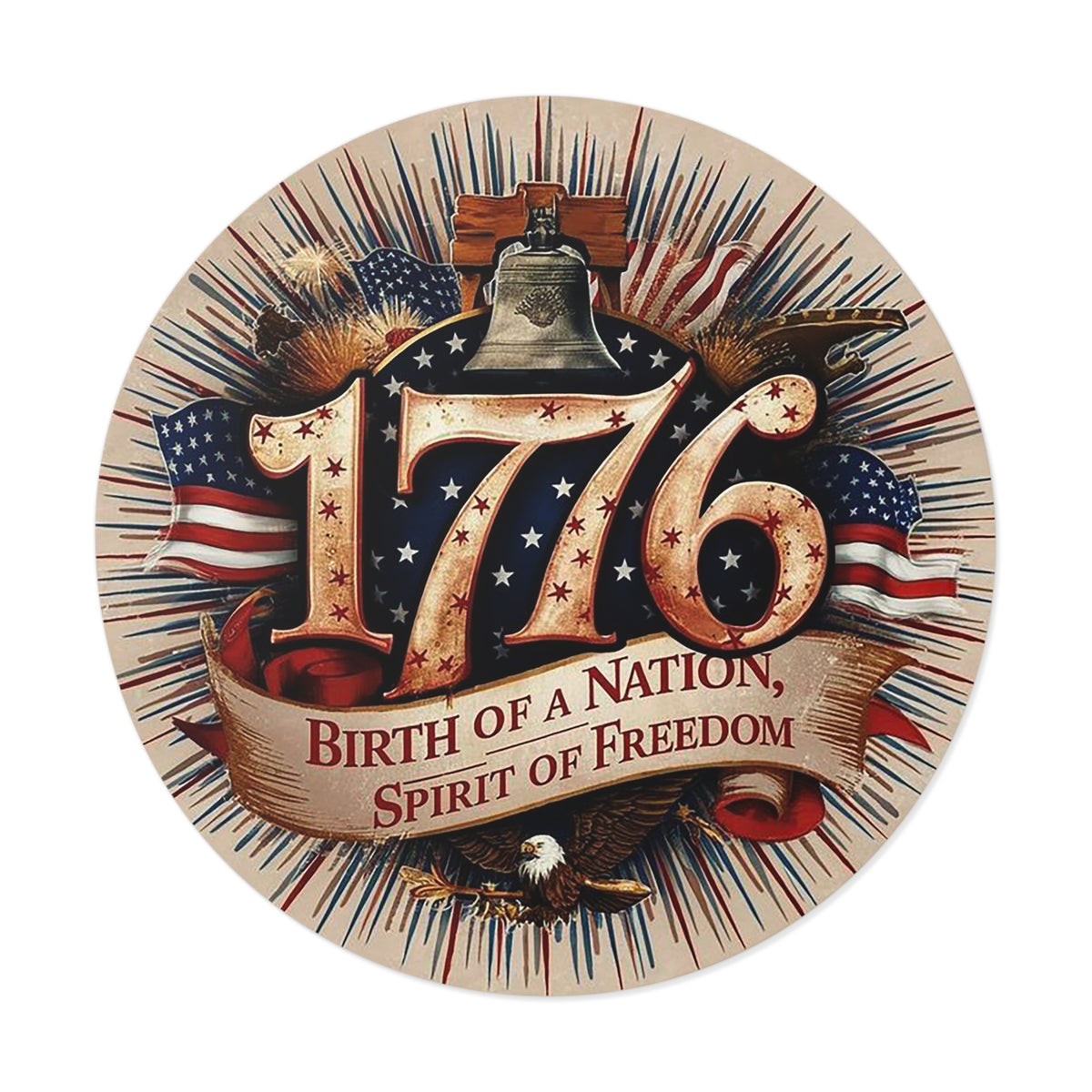 1776 Liberty Bell Patriotic Round Vinyl Sticker | Birth of a Nation Spirit of Freedom
