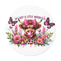 Just a Little Moody Cow Sticker | Round Vinyl Sticker, Floral Butterfly Design