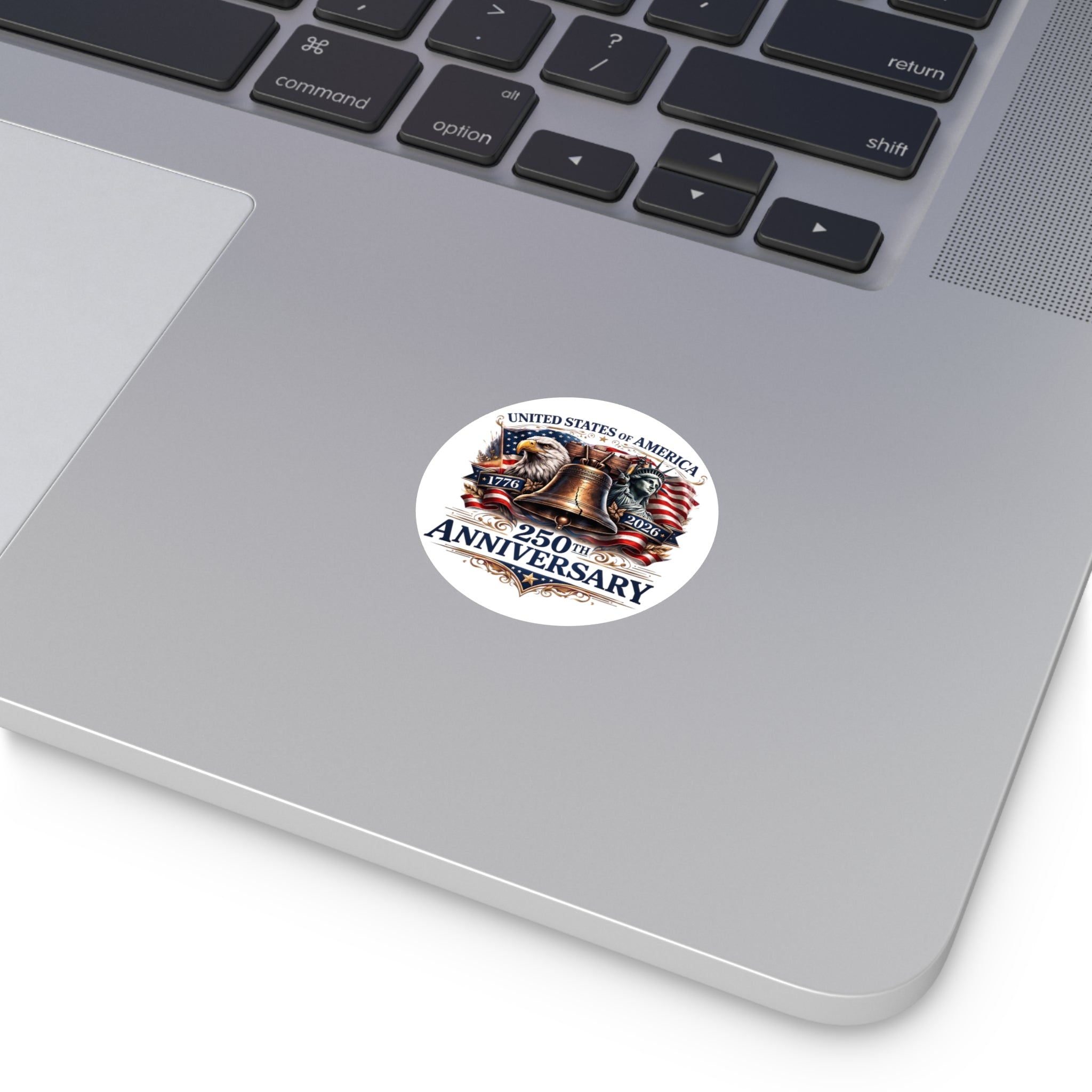 250th Anniversary Liberty Bell Round Vinyl Sticker | USA Patriotic Eagles Flag 1776-2026