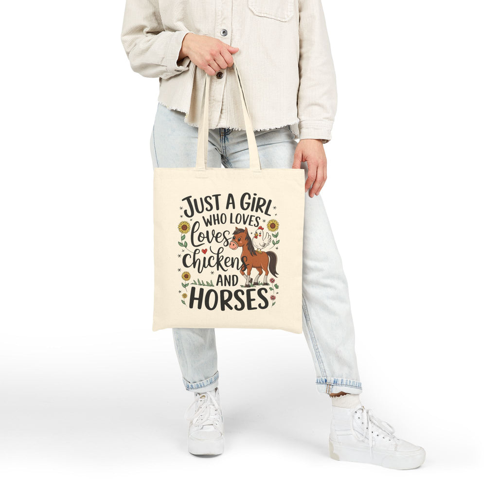 Just a Girl who Loves Chickens and Horses - Cotton Canvas Tote Bag