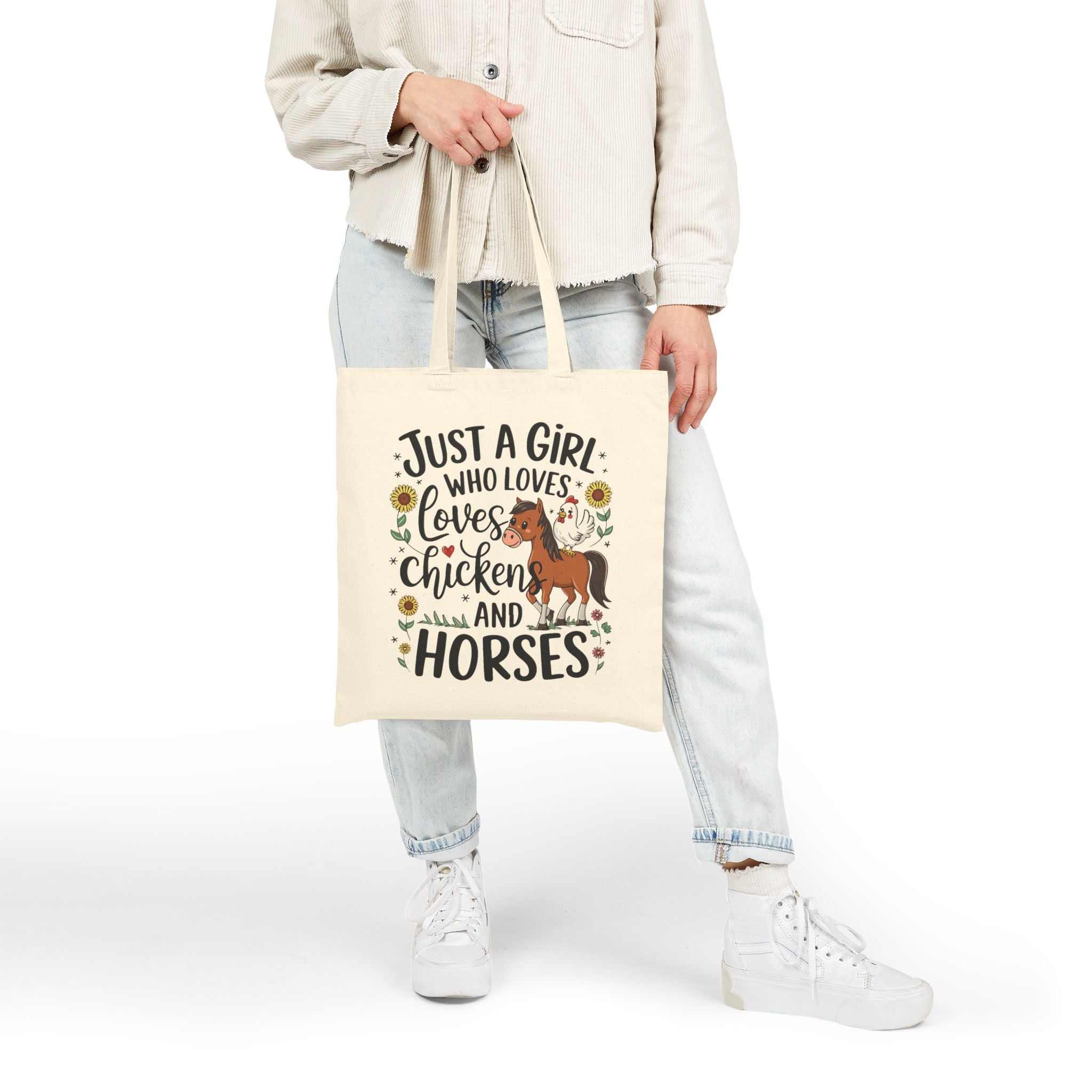 Just a Girl who Loves Chickens and Horses - Cotton Canvas Tote Bag