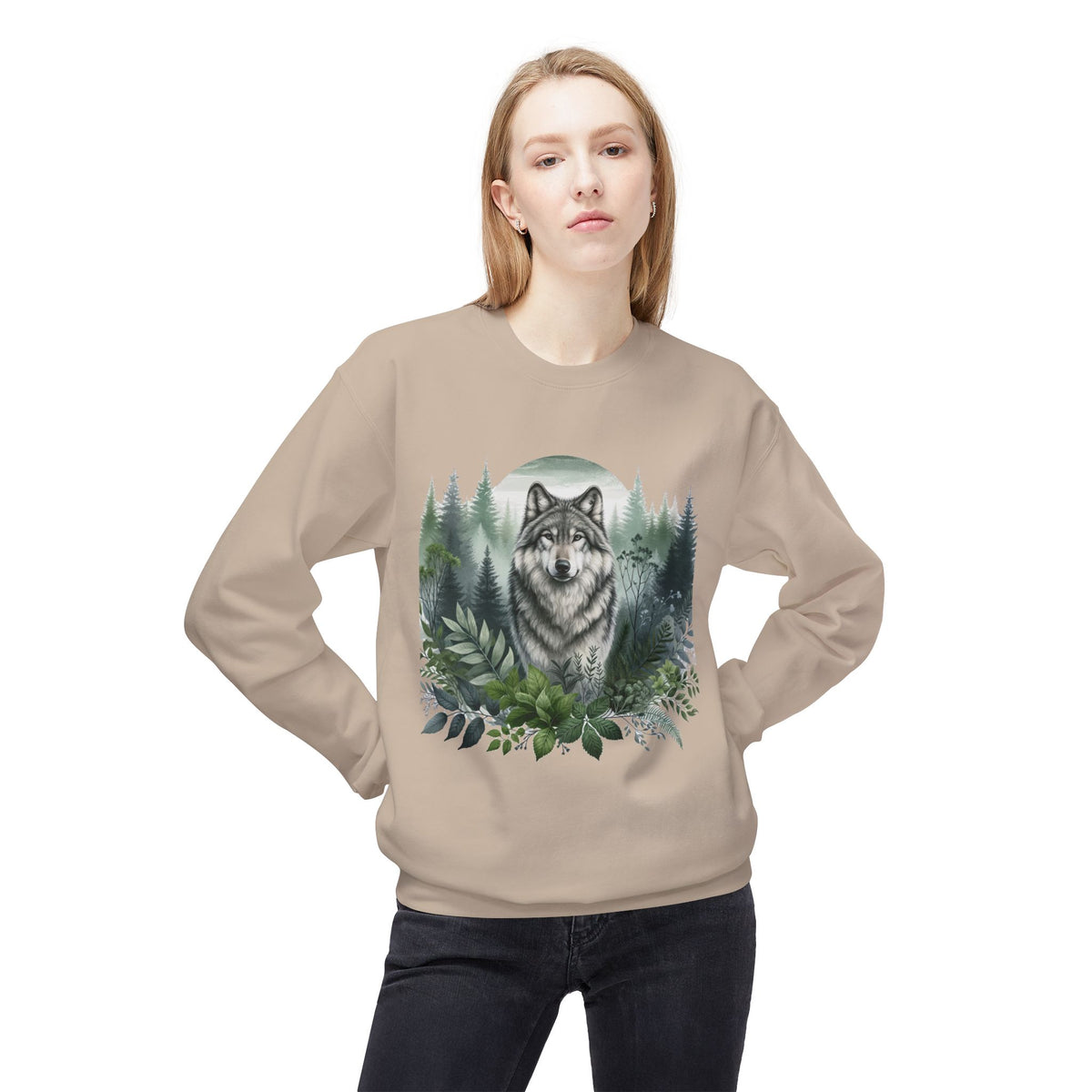 Wildlife Wolf Crewneck Sweatshirt — Custom Wolf Graphic