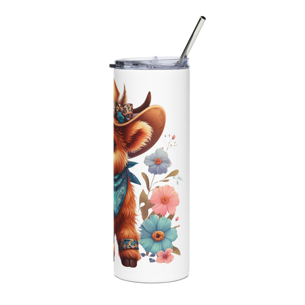 Highland Cow Spring Flowers Stainless Steel Tumbler — 20oz