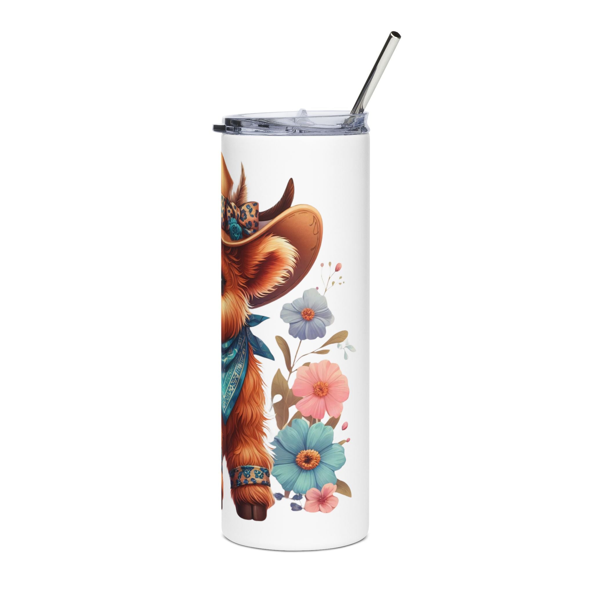 Highland Cow Spring Flowers Stainless Steel Tumbler — 20oz