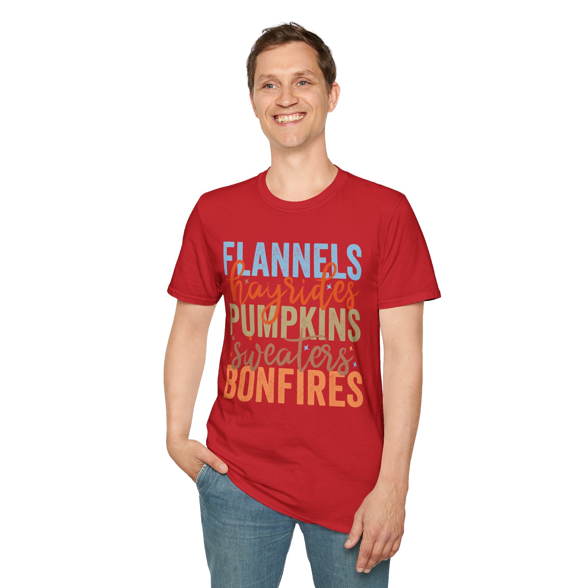 Fall Vibes T‑Shirt — “Flannels Hayrides Pumpkins” Autumn Graphic Tee