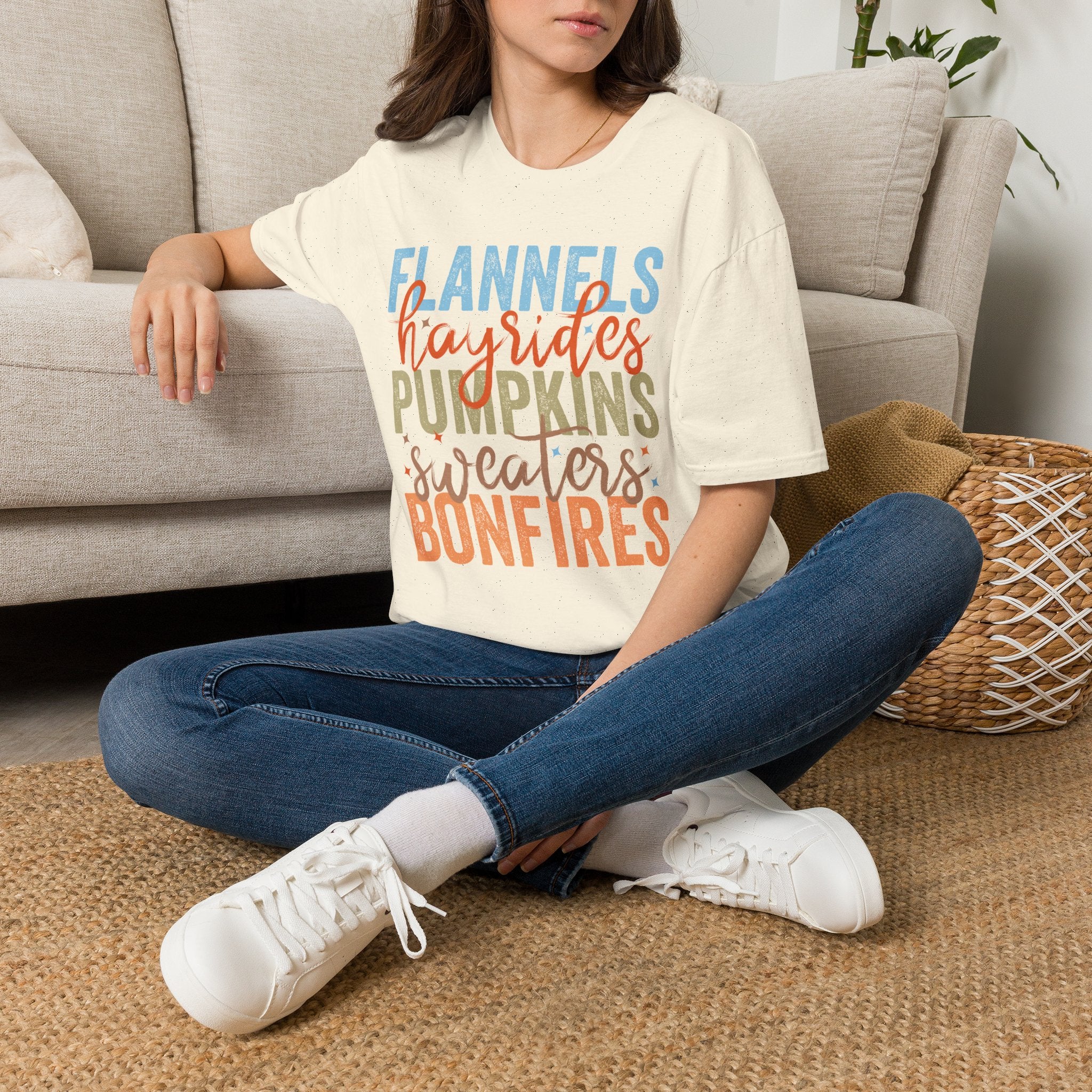 Fall Vibes T‑Shirt — “Flannels Hayrides Pumpkins” Autumn Graphic Tee