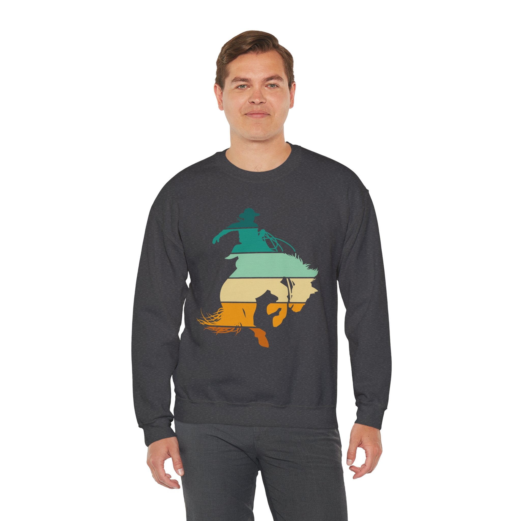 Rodeo Bucking Horse Crewneck Sweatshirt — Western Cowboy Rodeo Graphic