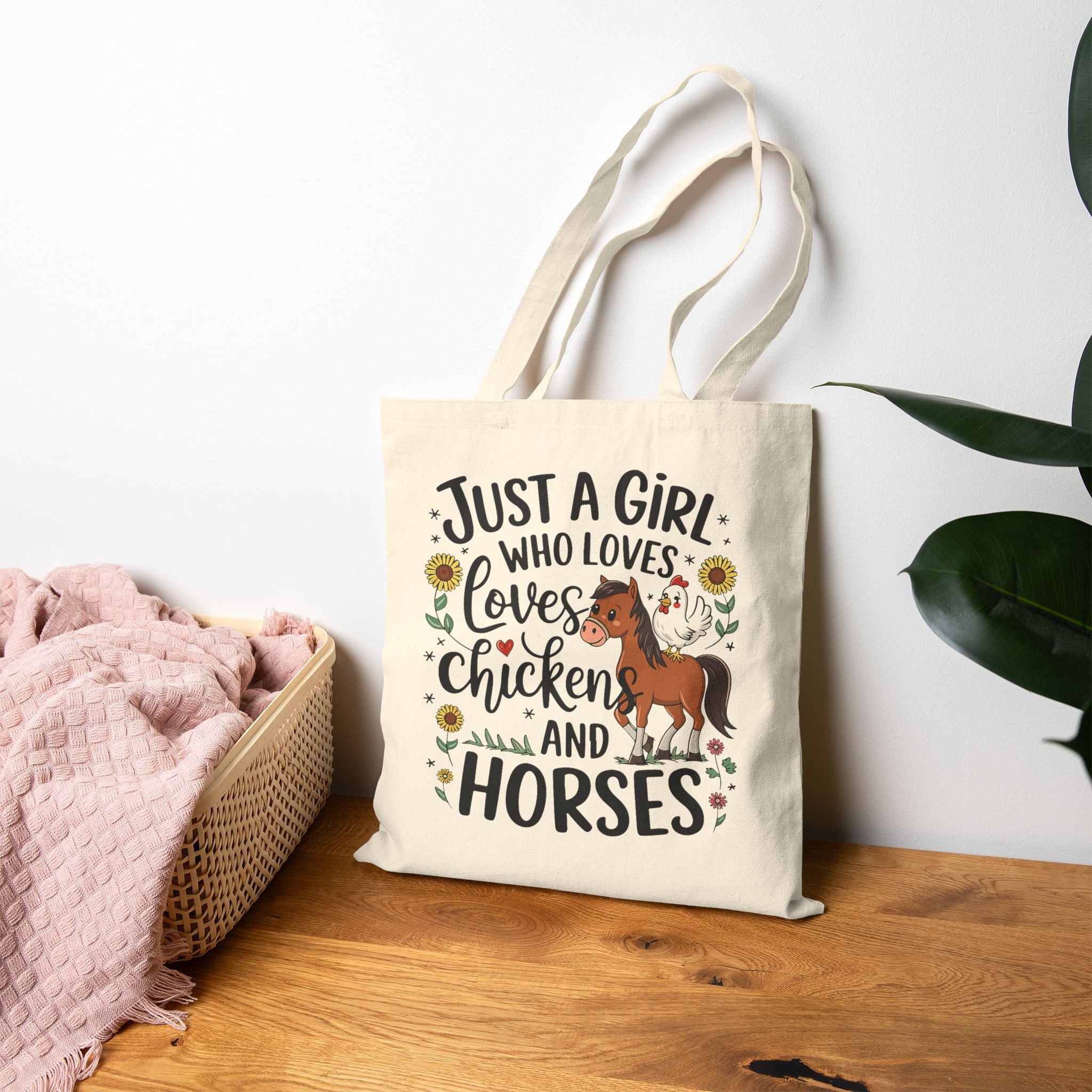 Just a Girl who Loves Chickens and Horses - Cotton Canvas Tote Bag